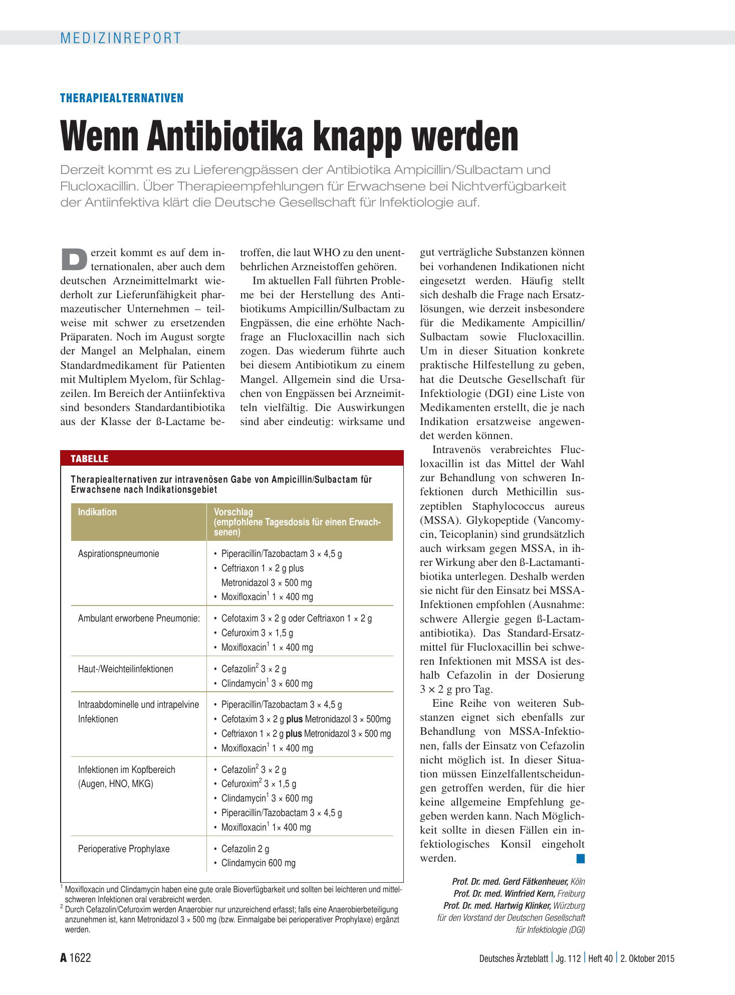 Vorschauseite 1: Therapiealternativen: Wenn Antibiotika knapp werden – Deutsches Ärzteblatt