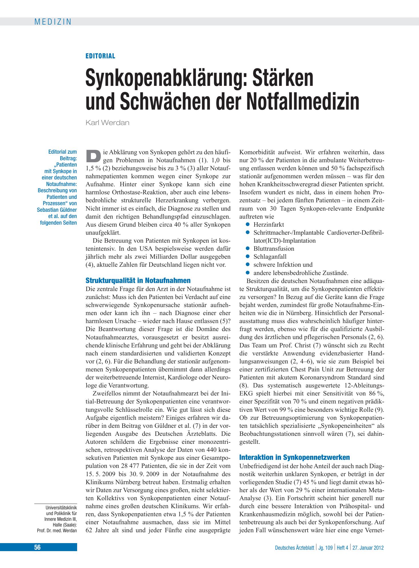 Vorschauseite 1: Synkopenabklärung – Deutsches Ärzteblatt