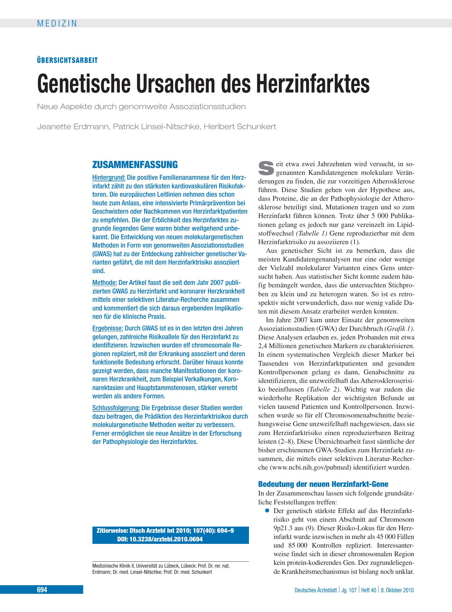 Vorschauseite 1: Genetische Ursachen des Herzinfarktes – Deutsches Ärzteblatt