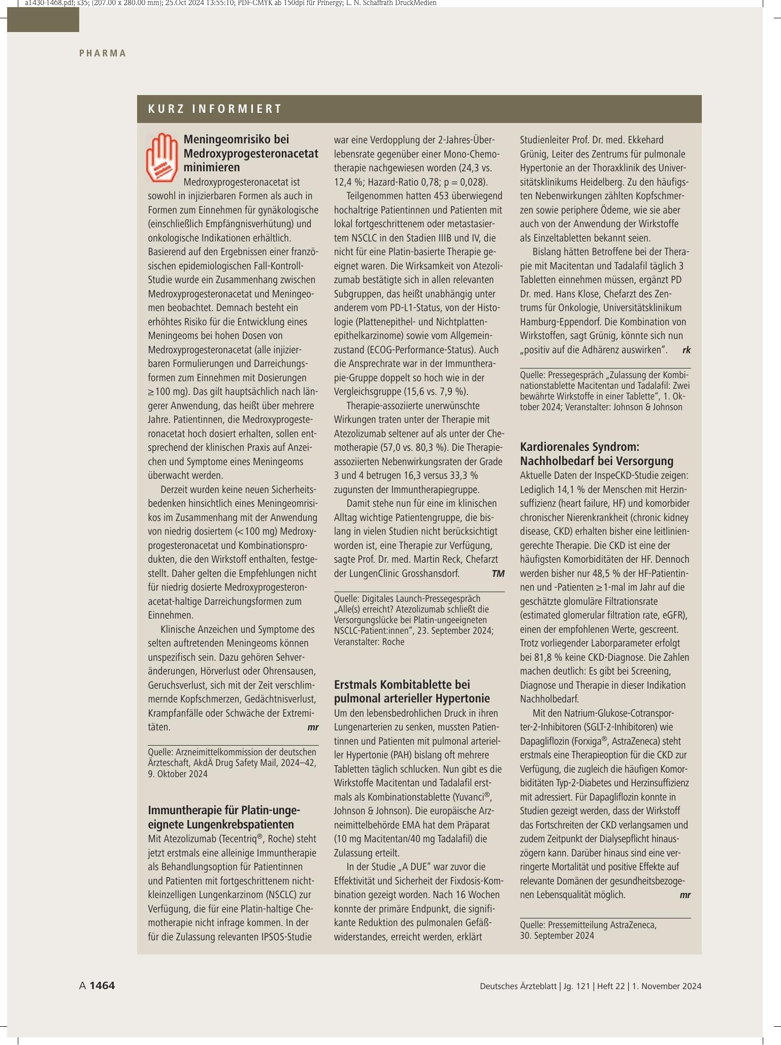 Vorschauseite 1: Kurz informiert – Deutsches Ärzteblatt