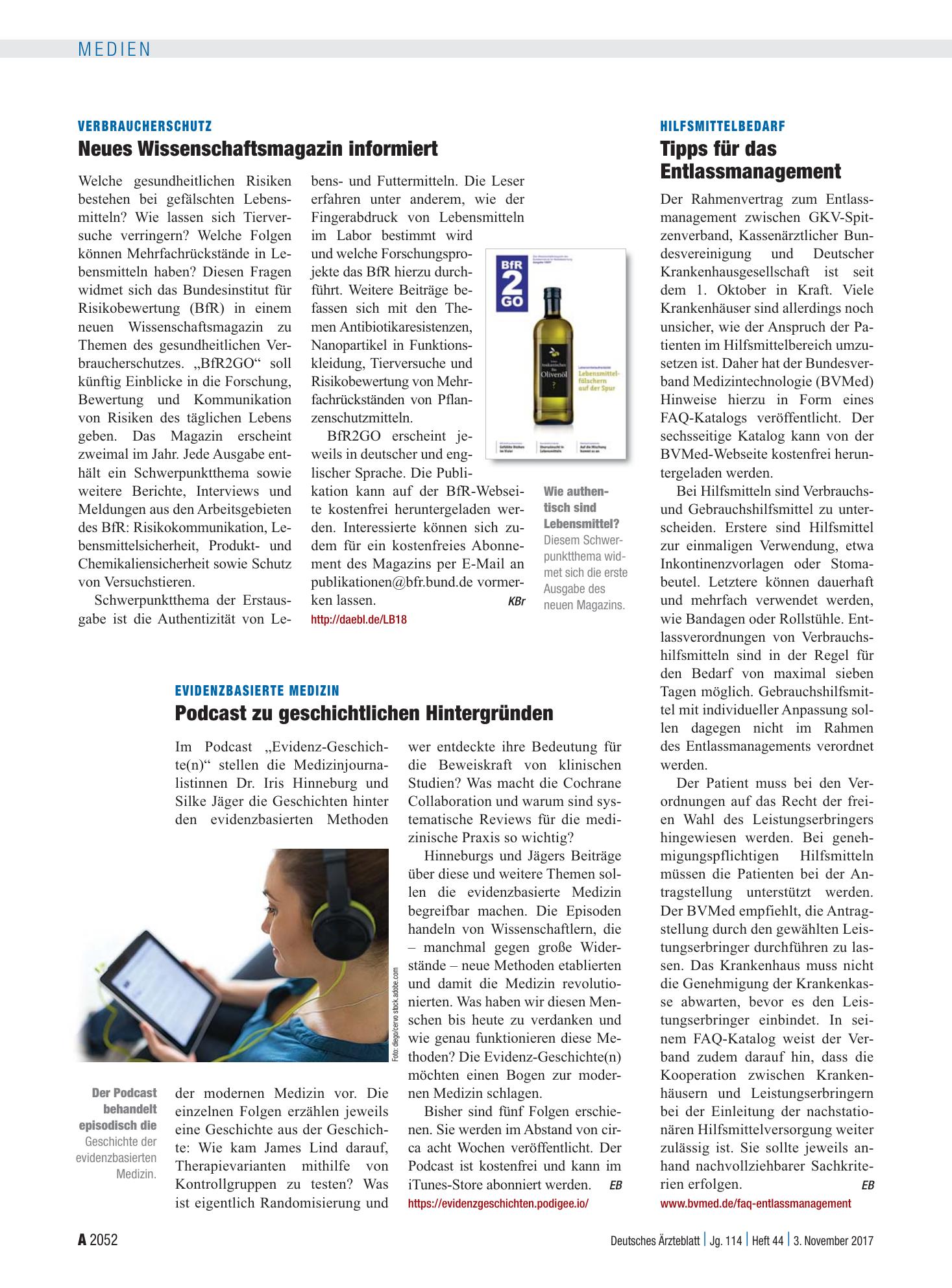 Vorschauseite 1: Evidenzbasierte Medizin: Podcast zu geschichtlichen Hintergründen – Deutsches Ärzteblatt
