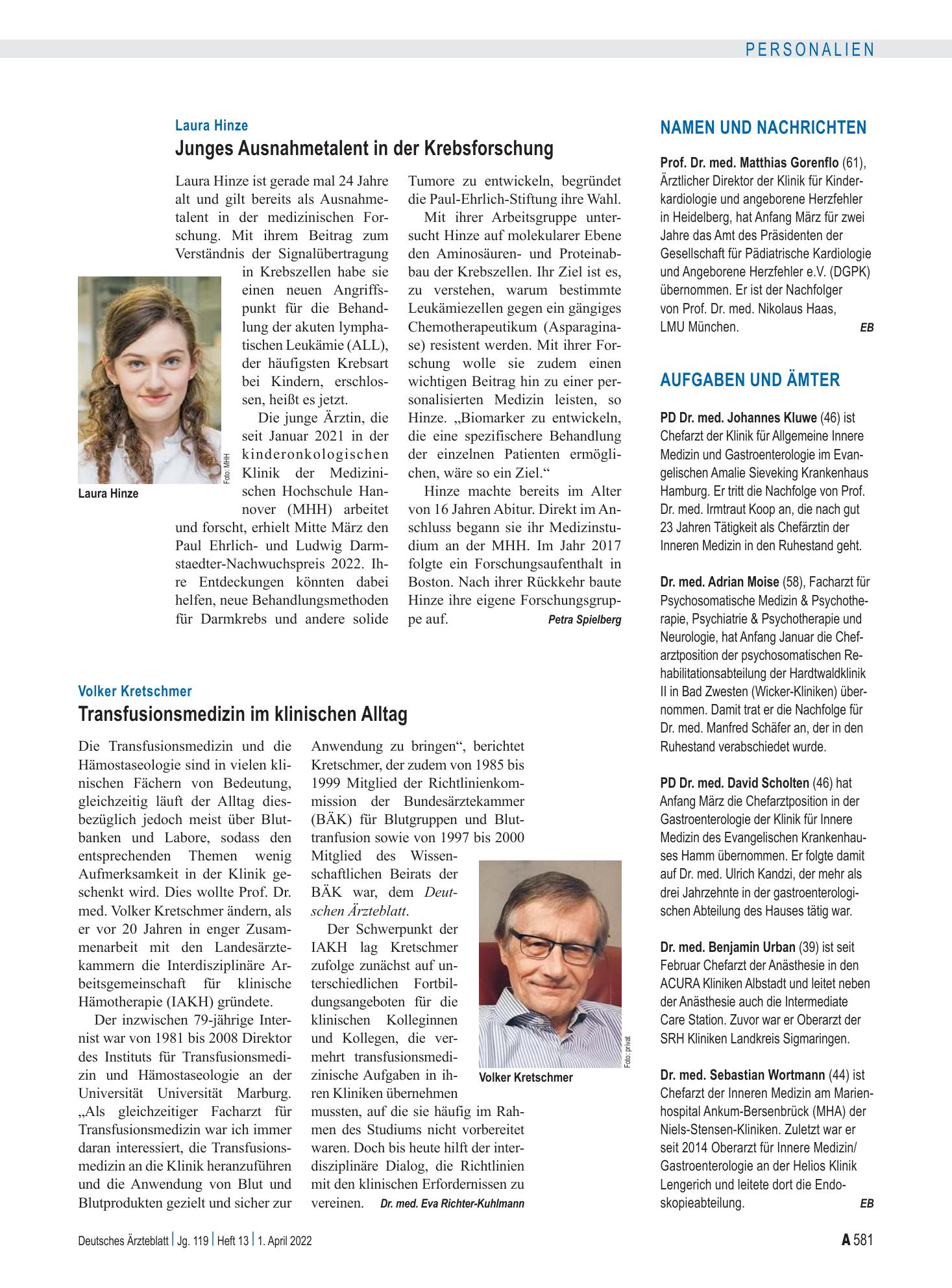 Vorschauseite 1: Aufgaben und Ämter – Deutsches Ärzteblatt