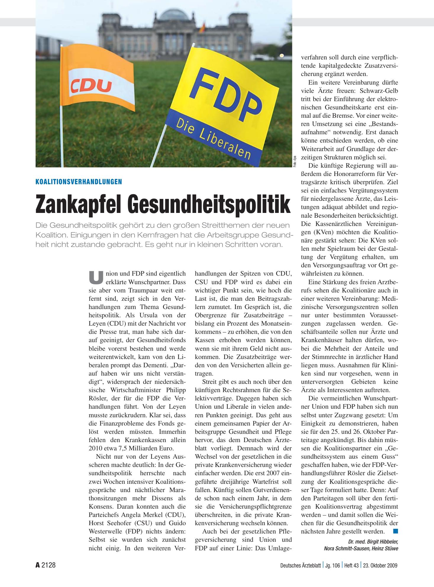 Vorschauseite 1: Koalitionsverhandlungen: Zankapfel Gesundheitspolitik – Deutsches Ärzteblatt
