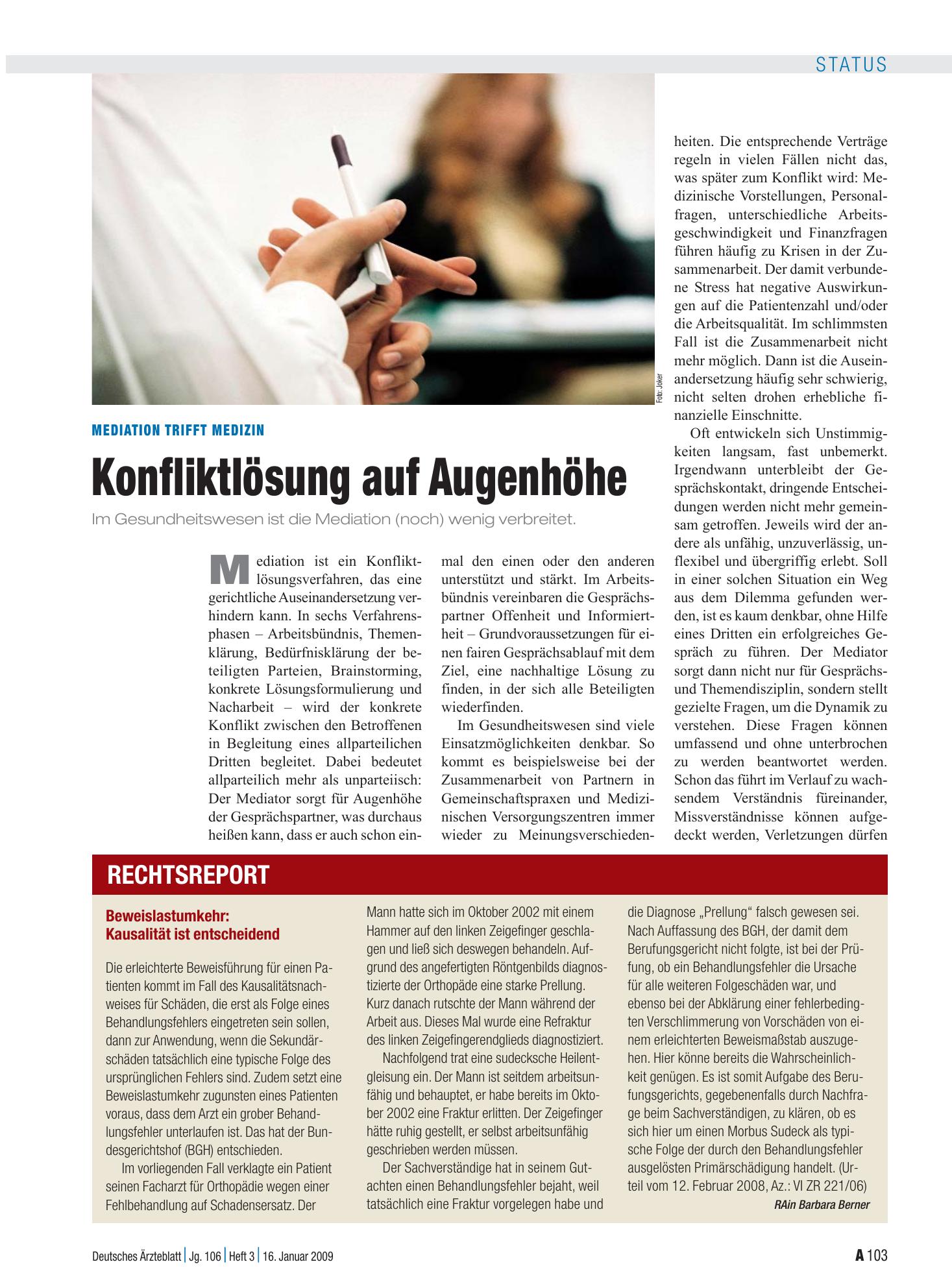 Vorschauseite 1: Beweislastumkehr: Kausalität ist entscheidend – Deutsches Ärzteblatt