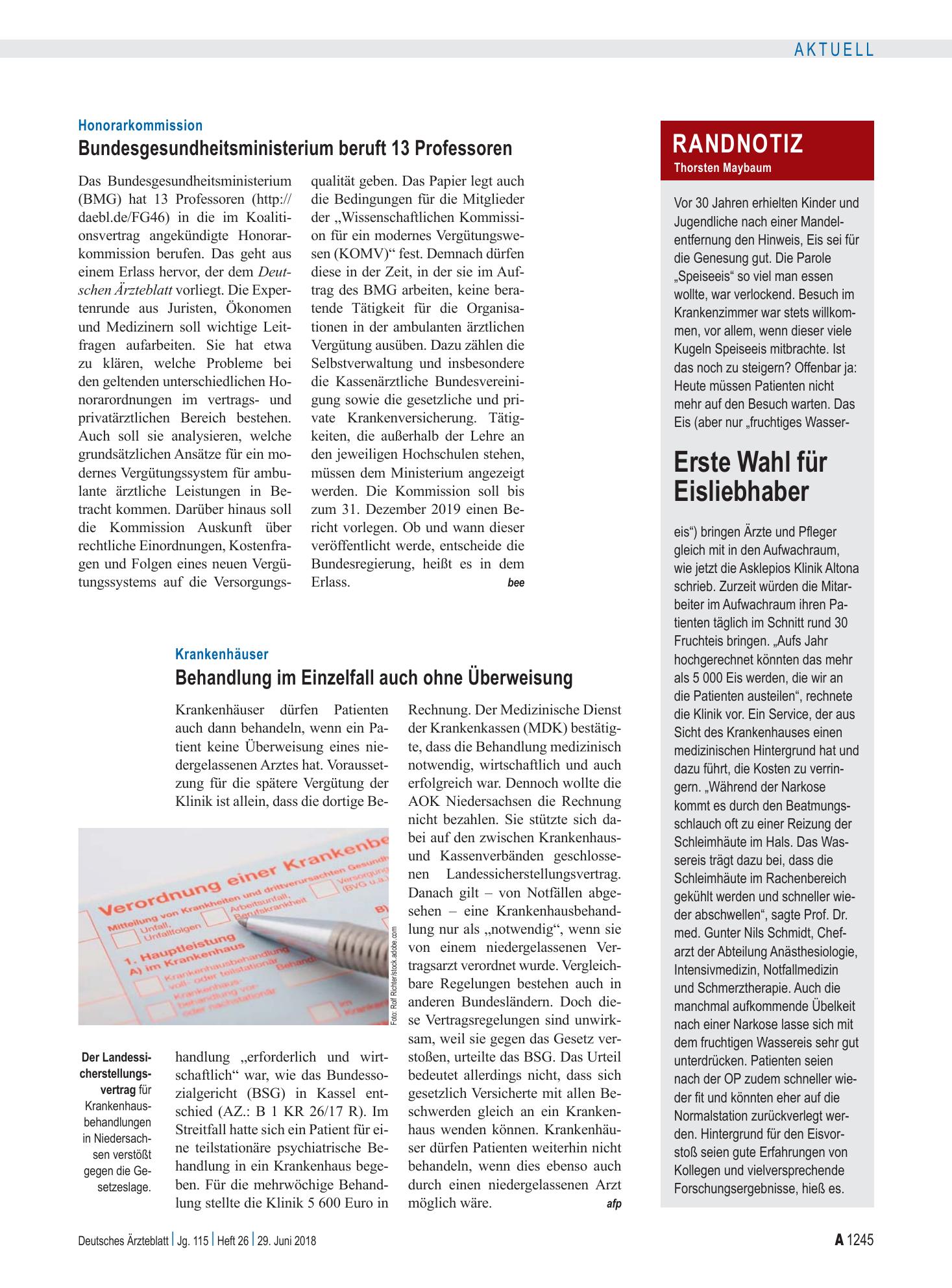 Vorschauseite 1: Krankenhäuser: Behandlung im Einzelfall auch ohne Überweisung – Deutsches Ärzteblatt