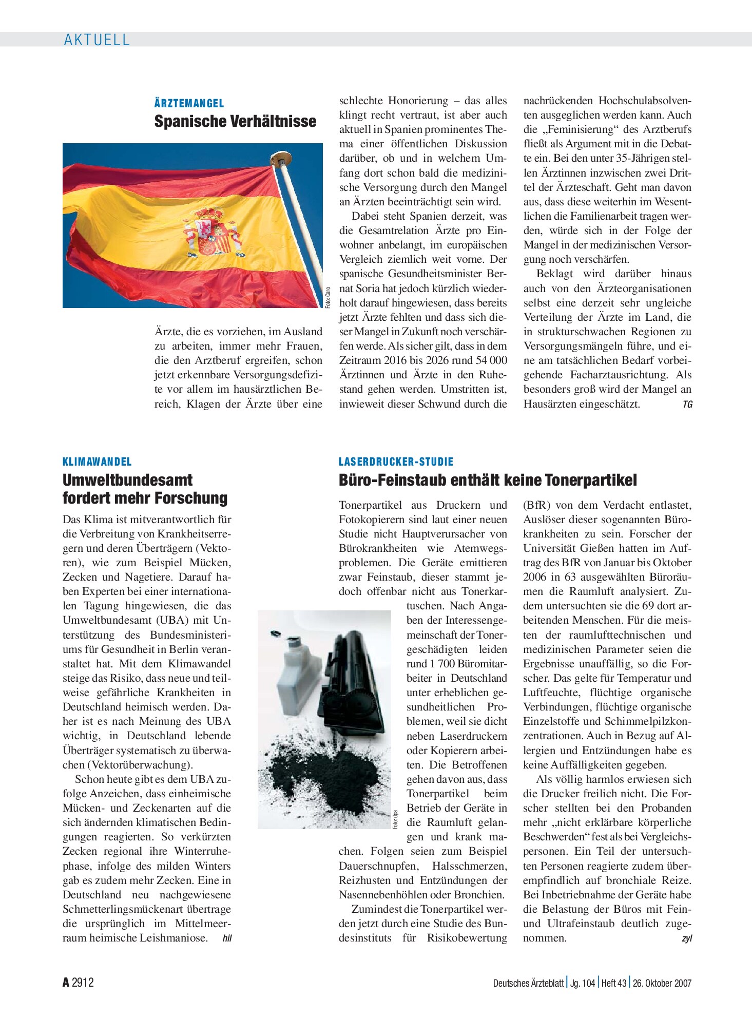 Vorschauseite 1: Laserdrucker-Studie: Büro-Feinstaub enthält keine Tonerpartikel – Deutsches Ärzteblatt