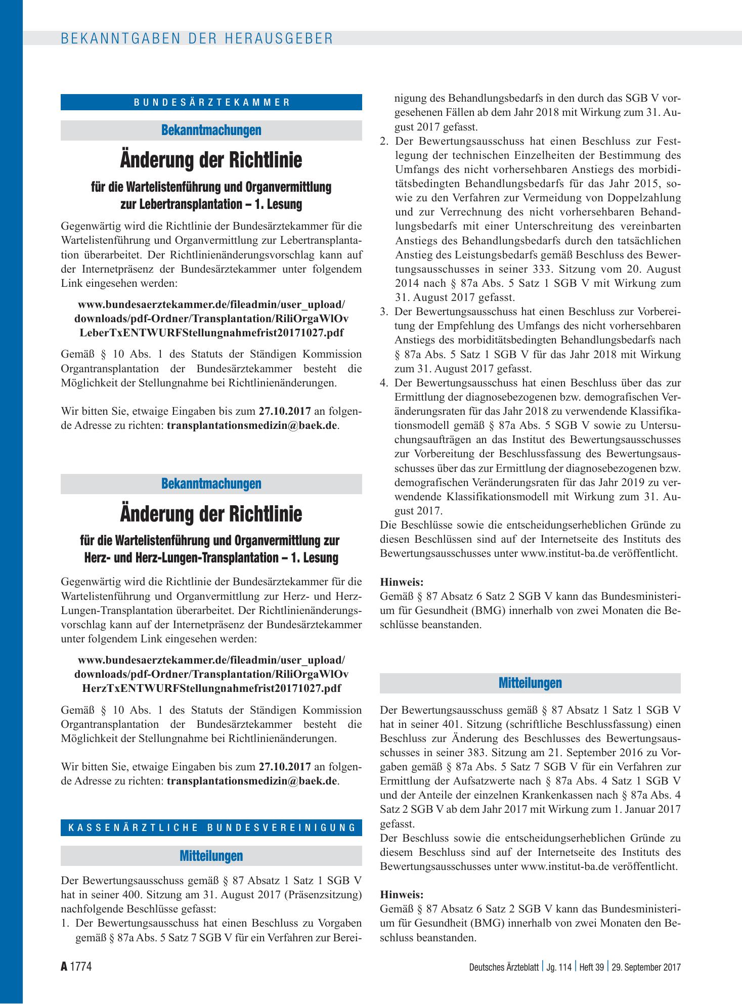Vorschauseite 1: Mitteilungen – Deutsches Ärzteblatt