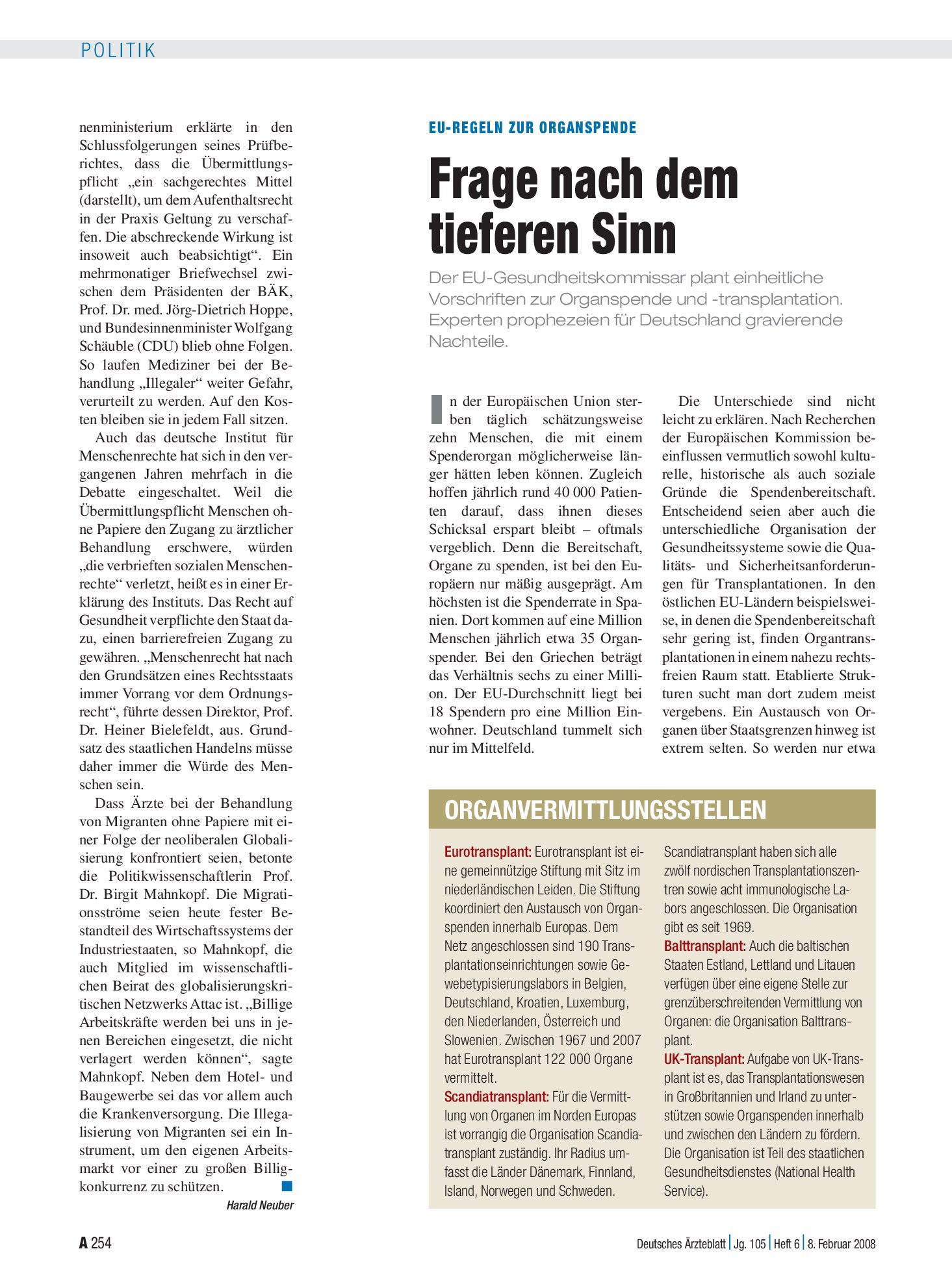 Vorschauseite 1: EU-Regeln zur Organspende: Frage nach dem tieferen Sinn – Deutsches Ärzteblatt
