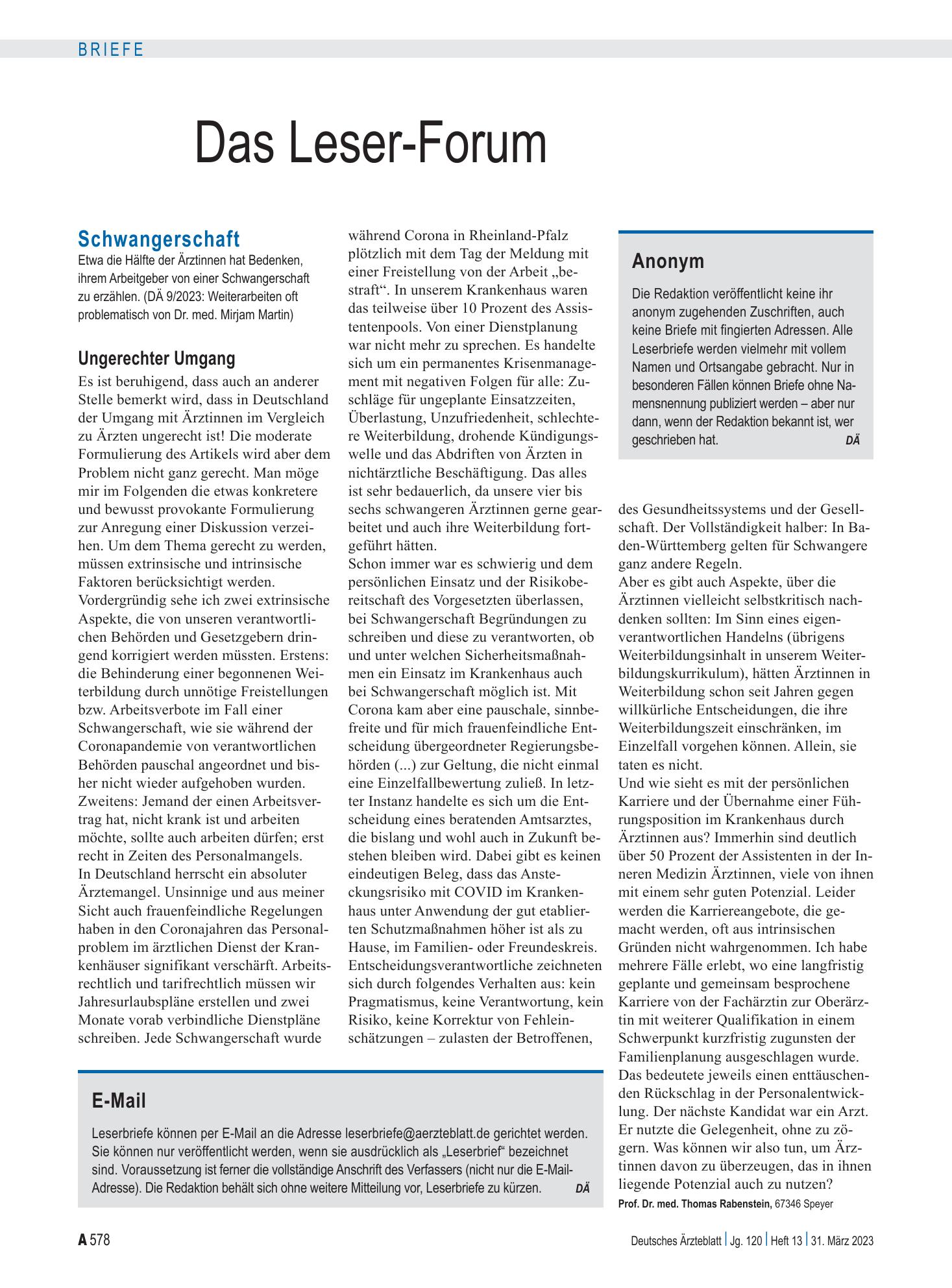 Vorschauseite 1: Schwangerschaft: Ungerechter Umgang – Deutsches Ärzteblatt