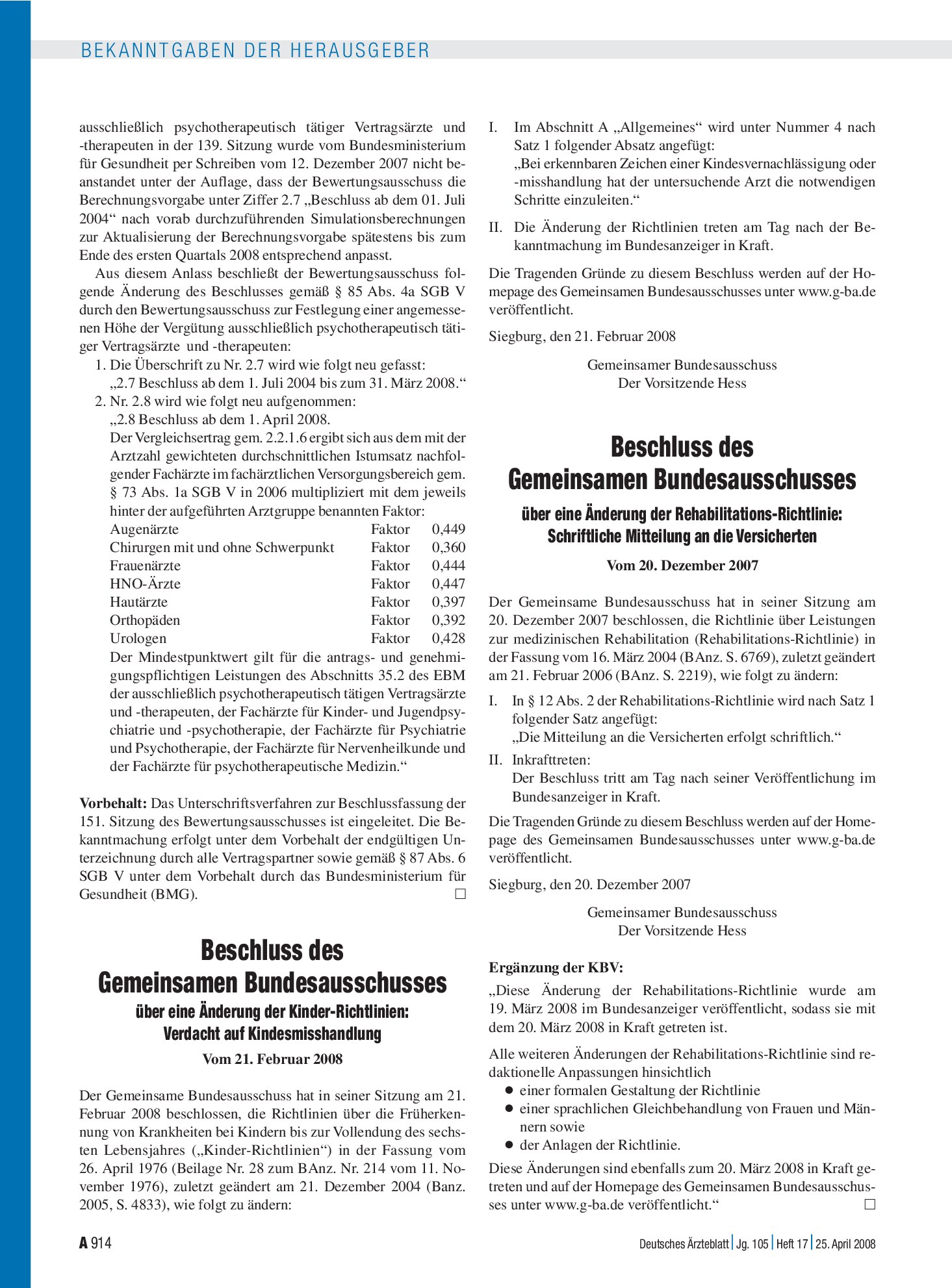 Vorschauseite 1: Bekanntmachungen – Deutsches Ärzteblatt