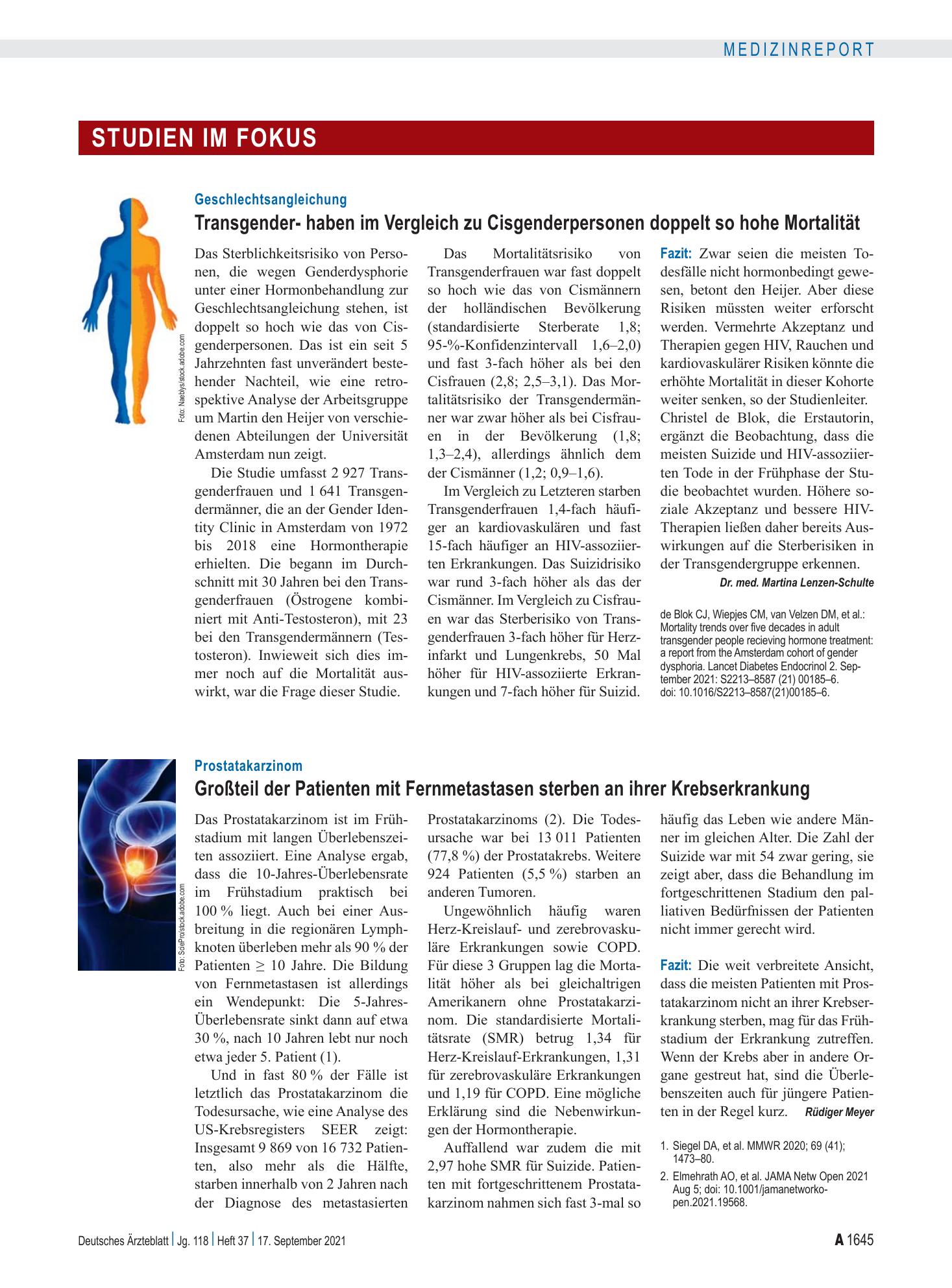 Vorschauseite 1: Prostatakarzinom: Großteil der Patienten mit Fernmetastasen sterben an ihrer Krebserkrankung – Deutsches Ärzteblatt