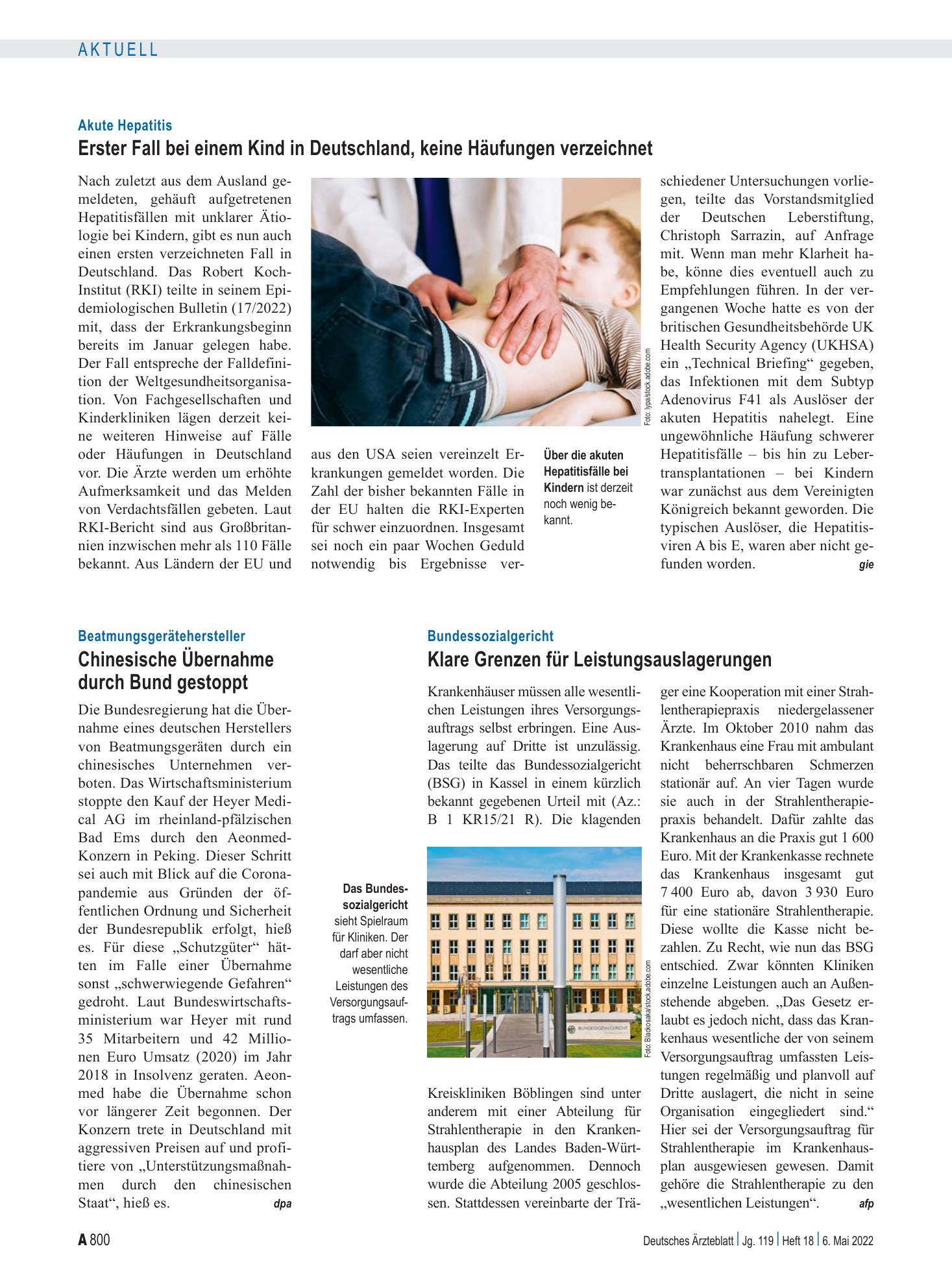 Vorschauseite 1: Beatmungsgerätehersteller: Chinesische Übernahme durch Bund gestoppt – Deutsches Ärzteblatt