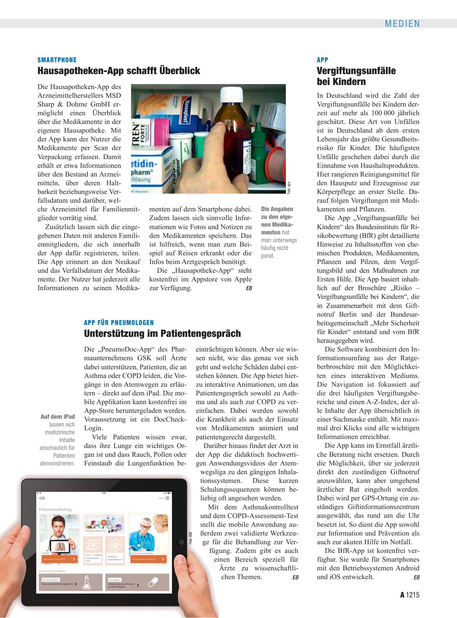 Vorschauseite 1: Smartphone: Hausapotheken-App schafft Überblick – Deutsches Ärzteblatt
