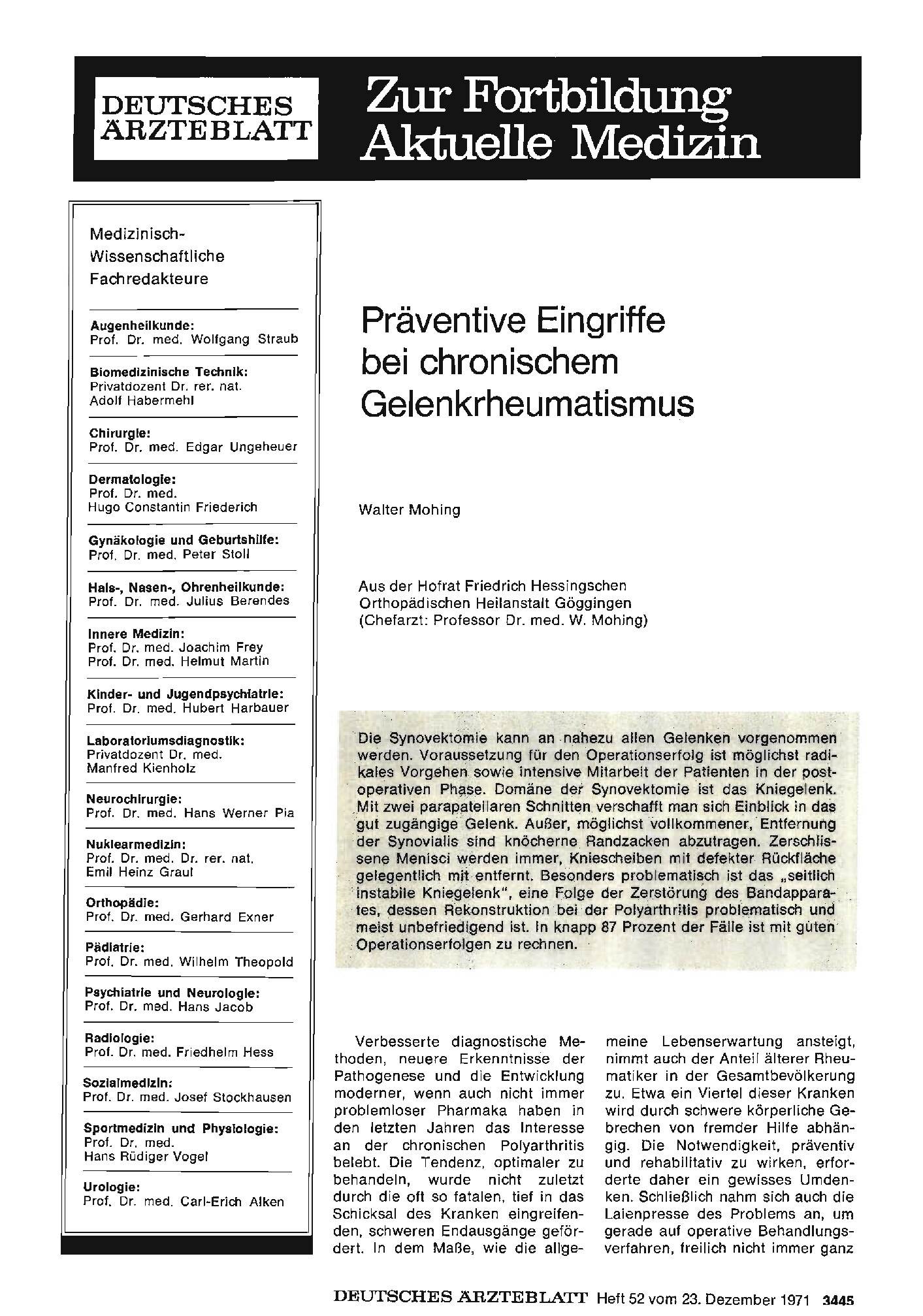 Vorschauseite 1: Präventive Eingriffe bei chronischem Gelenkrheumatismus