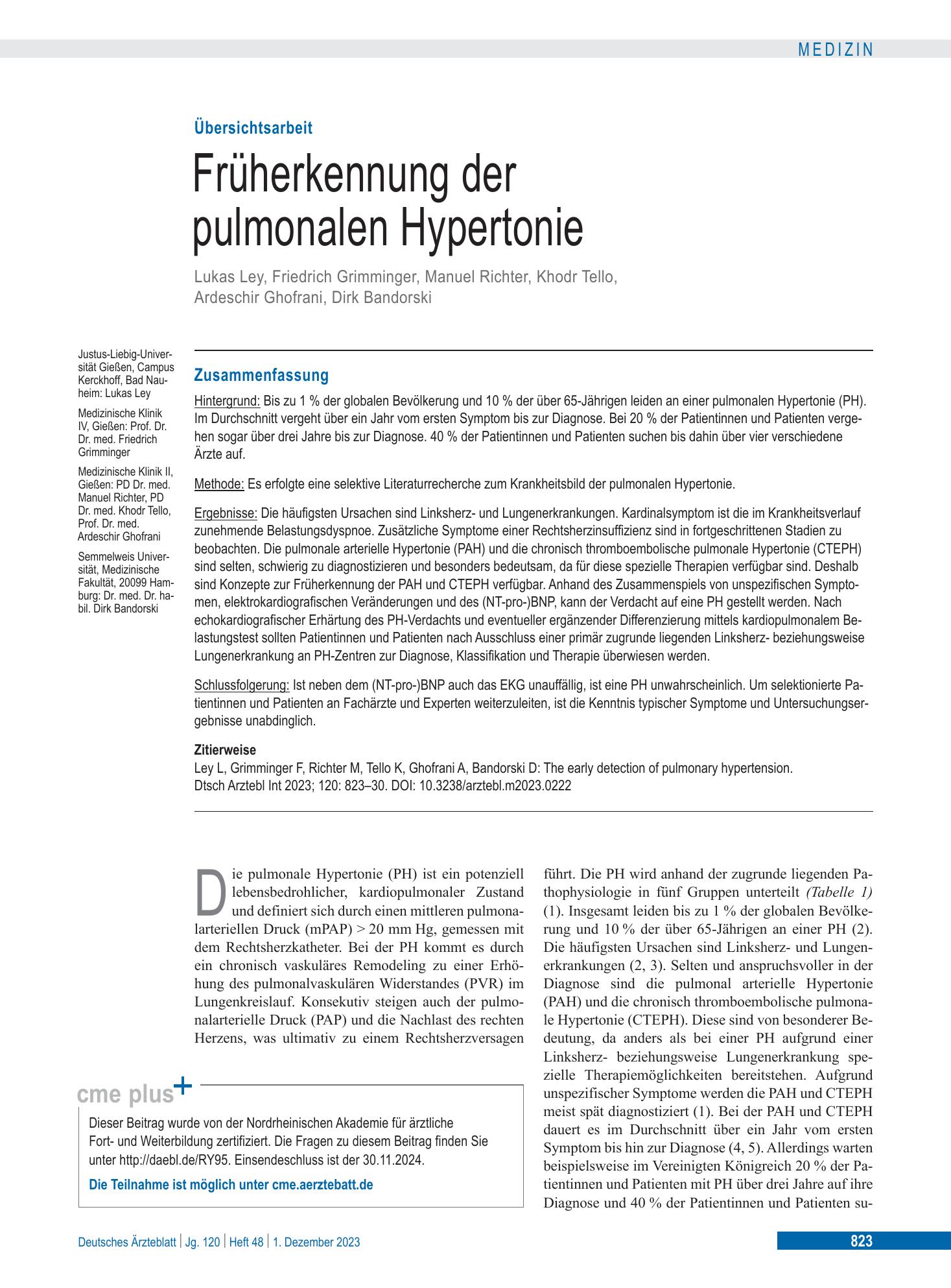 Vorschauseite 1: Früherkennung der pulmonalen Hypertonie – Deutsches Ärzteblatt