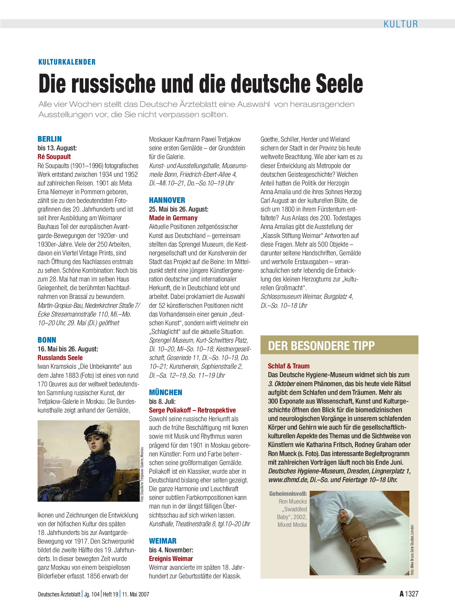 Vorschauseite 1: Kulturkalender: Die russische und die deutsche Seele – Deutsches Ärzteblatt