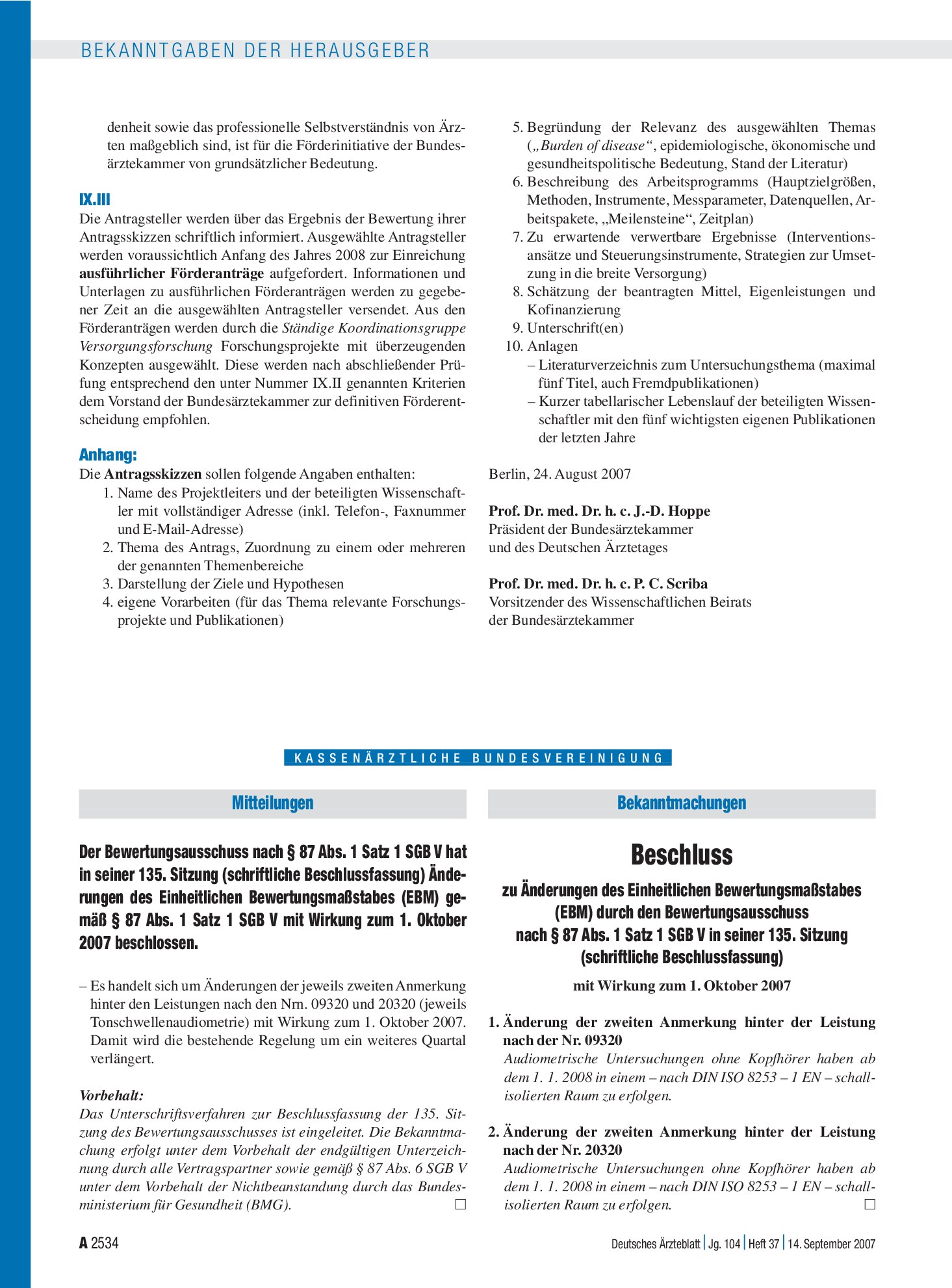 Vorschauseite 1: Bekanntmachungen: Beschluss zu Änderungen des Einheitlichen Bewertungsmaßstabes (EBM) durch den Bewertungsausschuss nach § 87 Abs. 1 Satz 1 SGB V in seiner 135. Sitzung (schriftli…