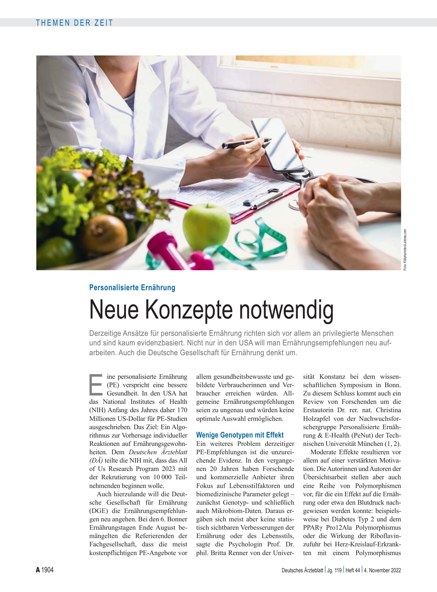 Vorschauseite 1: Personalisierte Ernährung: Neue Konzepte notwendig – Deutsches Ärzteblatt