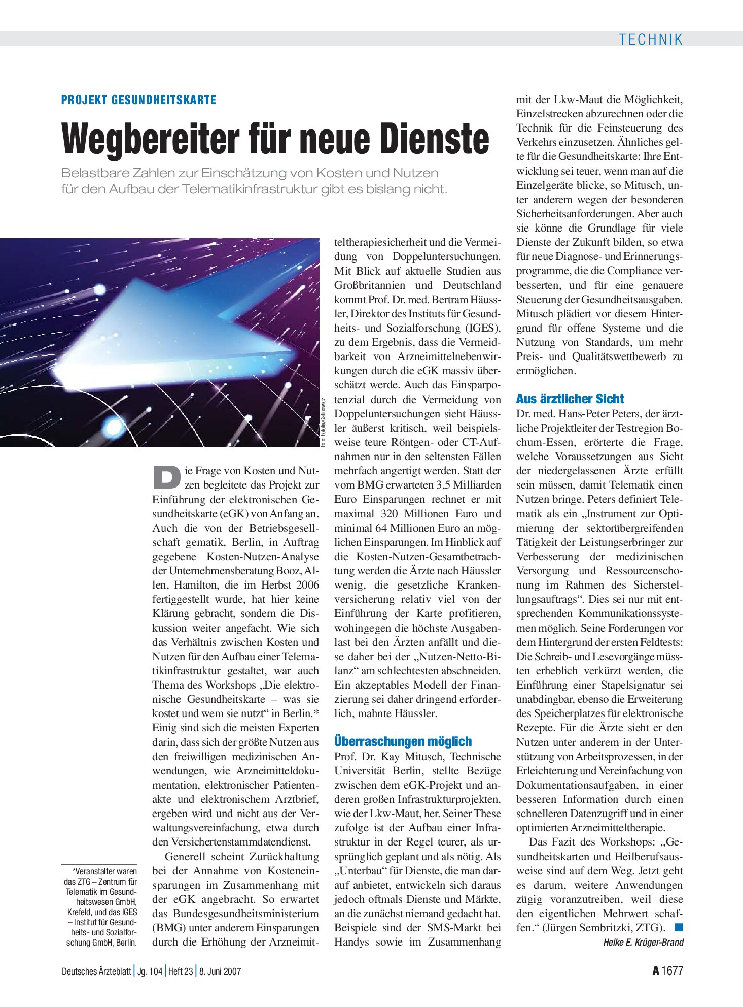 Vorschauseite 1: Projekt Gesundheitskarte: Wegbereiter für neue Dienste – Deutsches Ärzteblatt