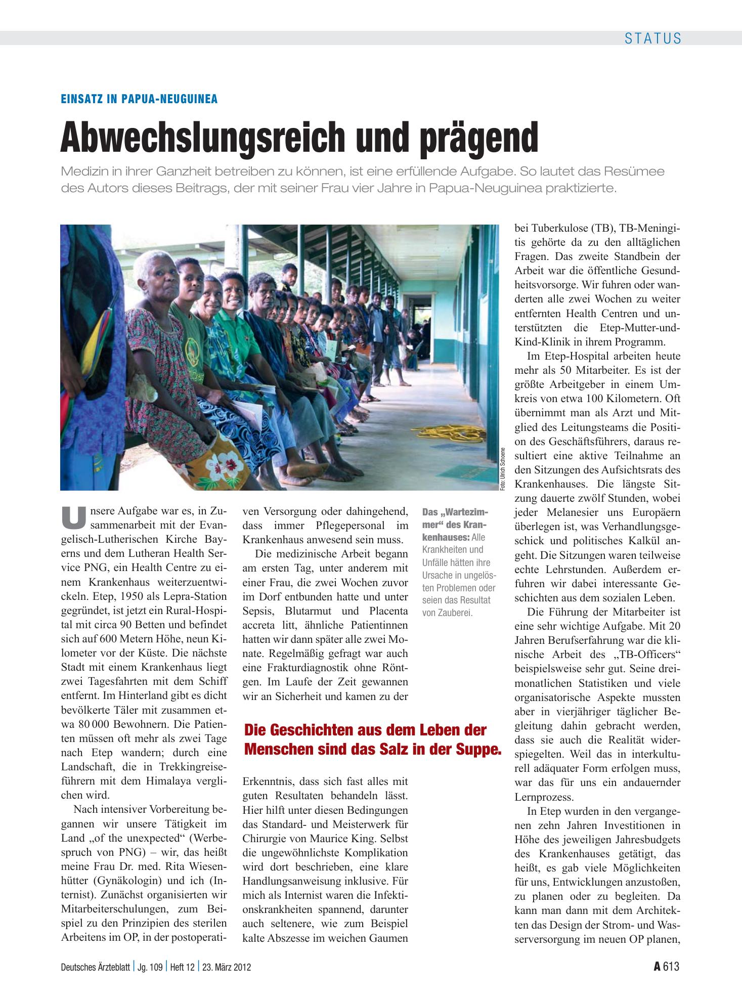 Vorschauseite 1: Einsatz in Papua-Neuguinea: Abwechslungsreich und prägend – Deutsches Ärzteblatt