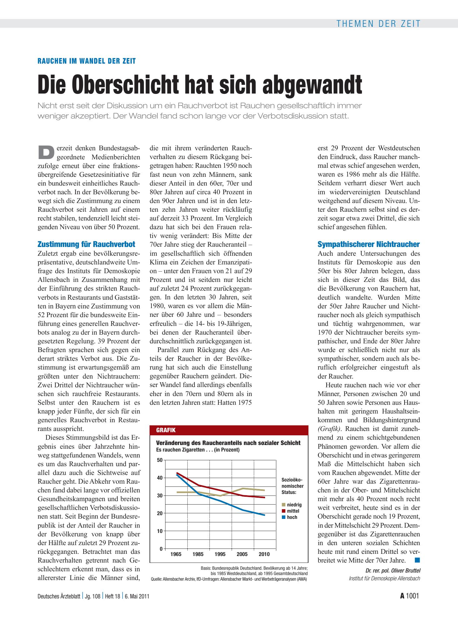 Vorschauseite 1: Rauchen im Wandel der Zeit: Die Oberschicht hat sich abgewandt – Deutsches Ärzteblatt