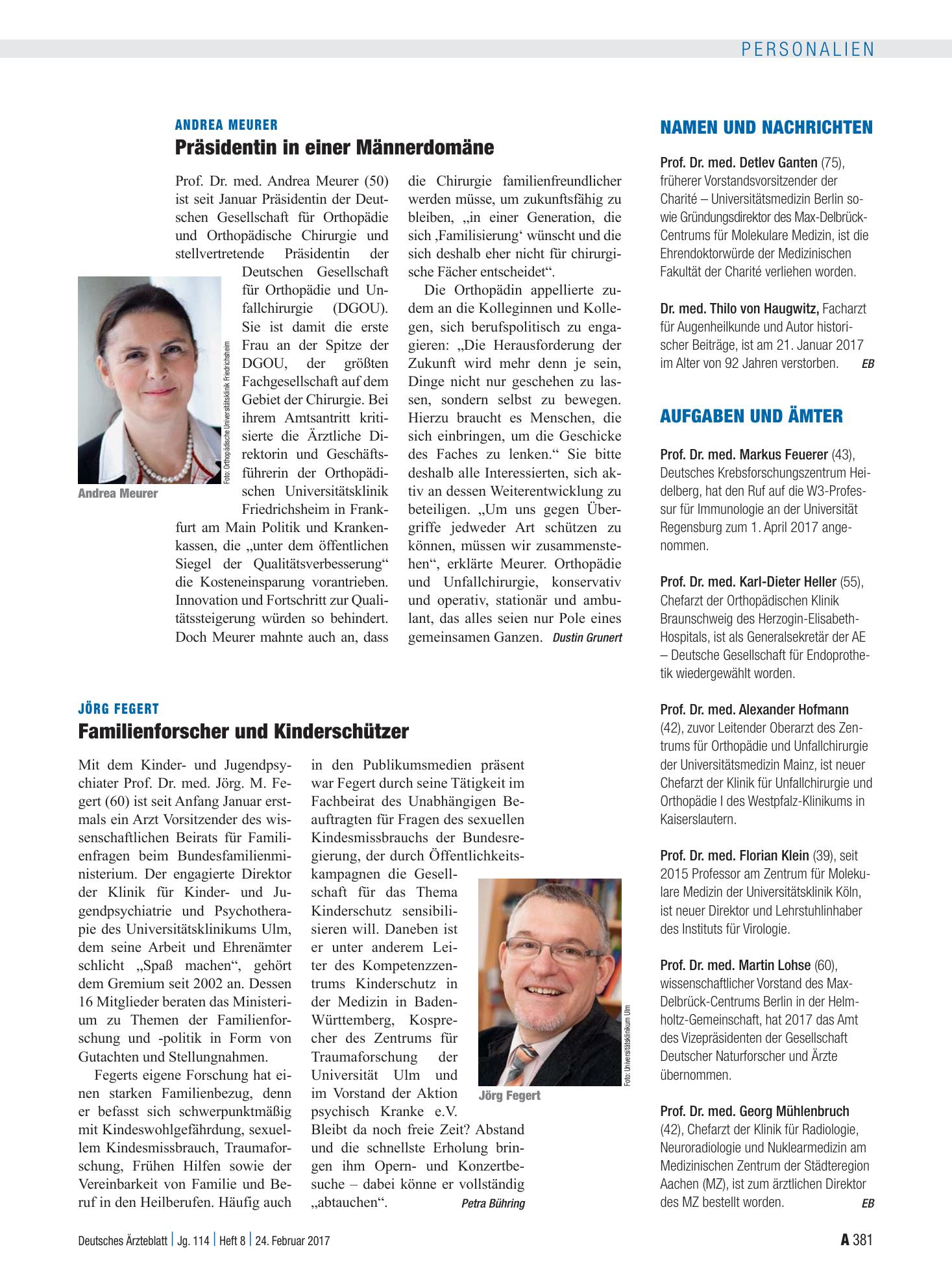 Vorschauseite 1: Aufgaben und Ämter – Deutsches Ärzteblatt