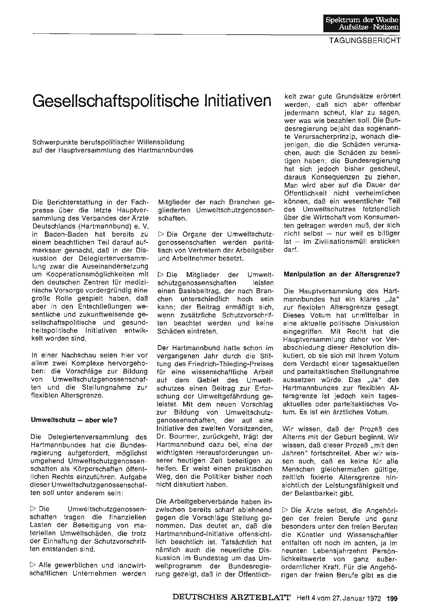 Vorschauseite 1: Gesellschaftspolitische Initiativen : Schwerpunkte berufspolitischer Willensbildung auf der Hauptversammlung des Hartmannbundes