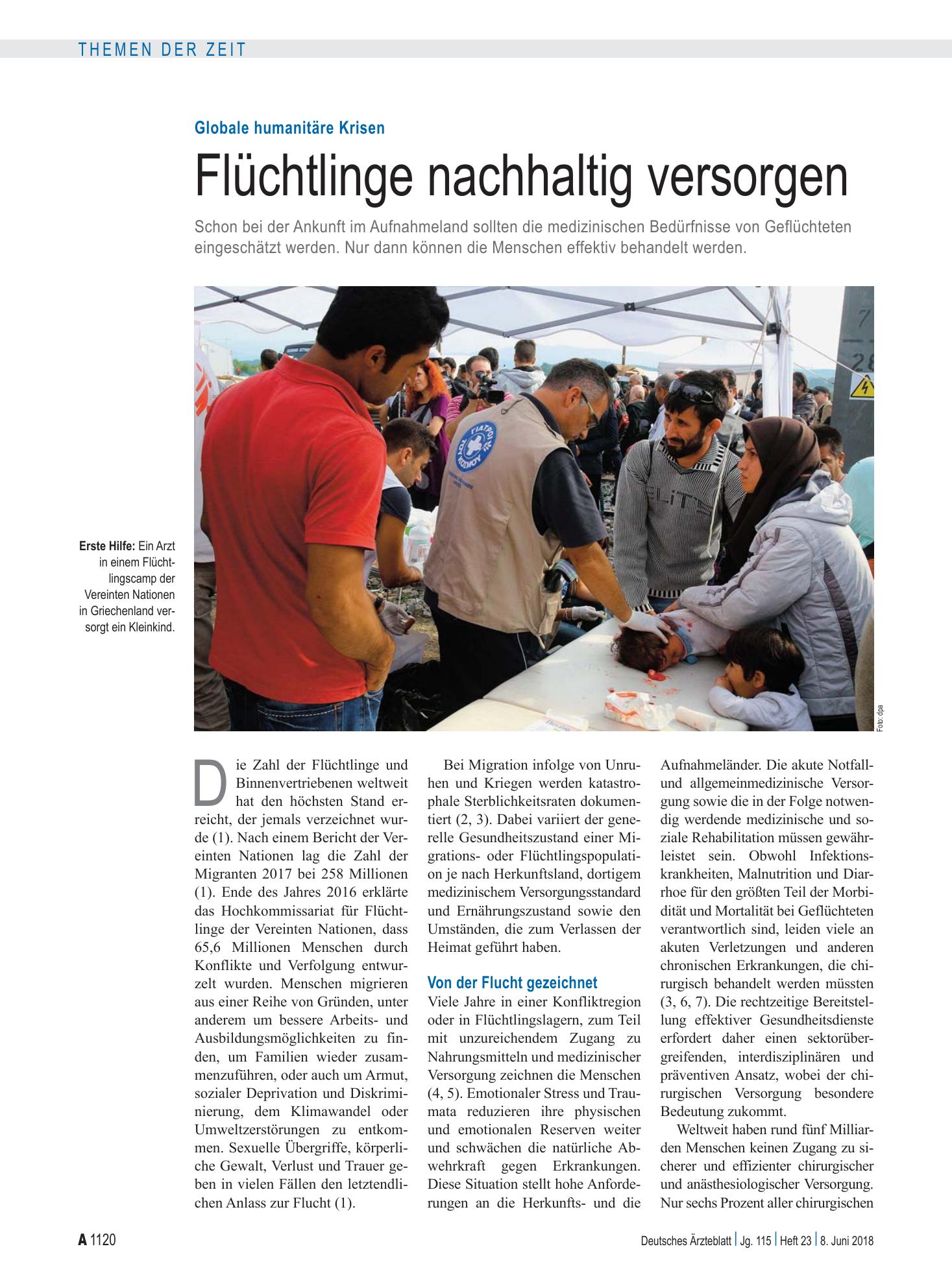 Vorschauseite 1: Globale humanitäre Krisen: Flüchtlinge nachhaltig versorgen – Deutsches Ärzteblatt