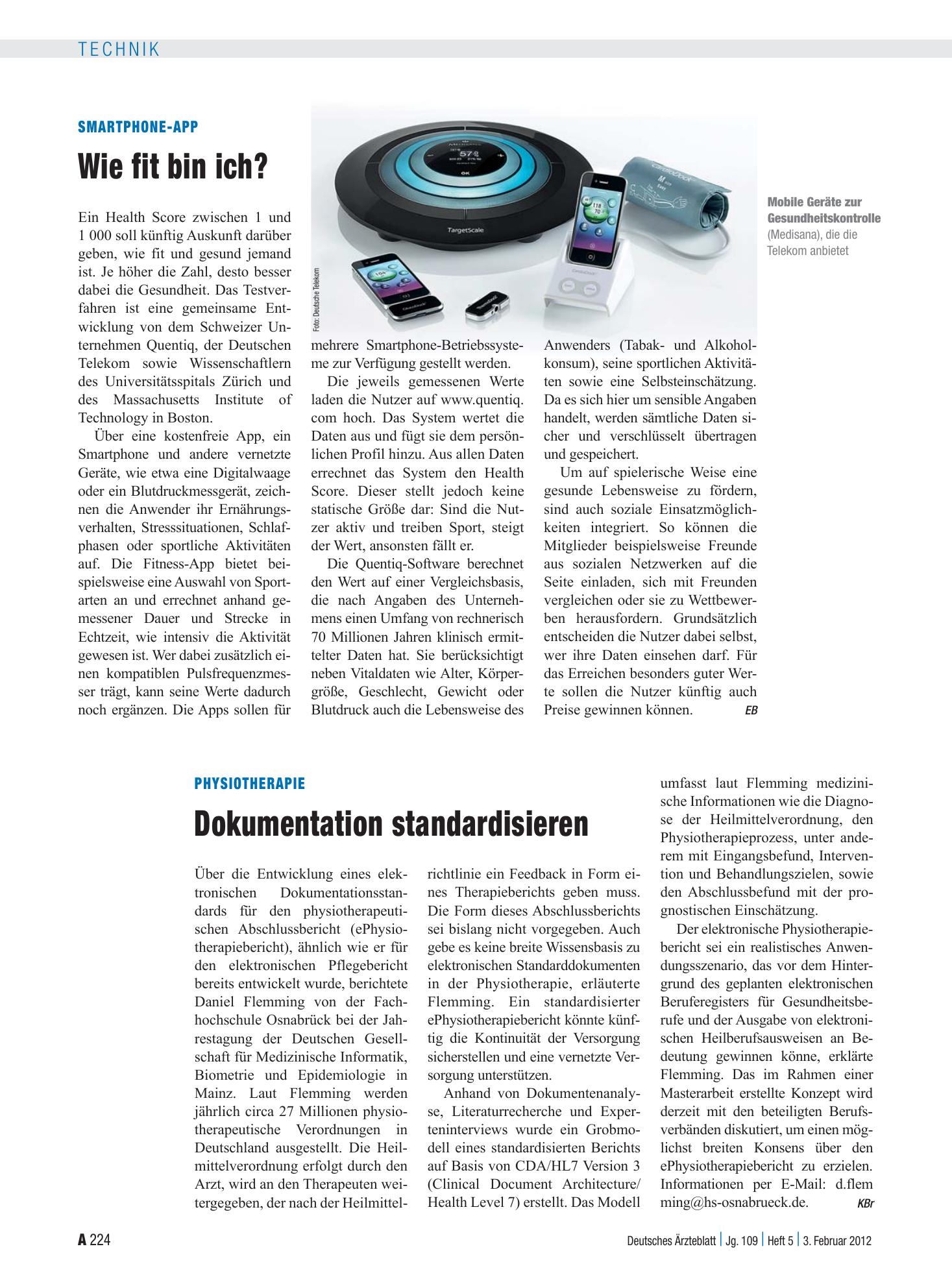 Vorschauseite 1: Smartphone-App: Wie fit bin ich? – Deutsches Ärzteblatt