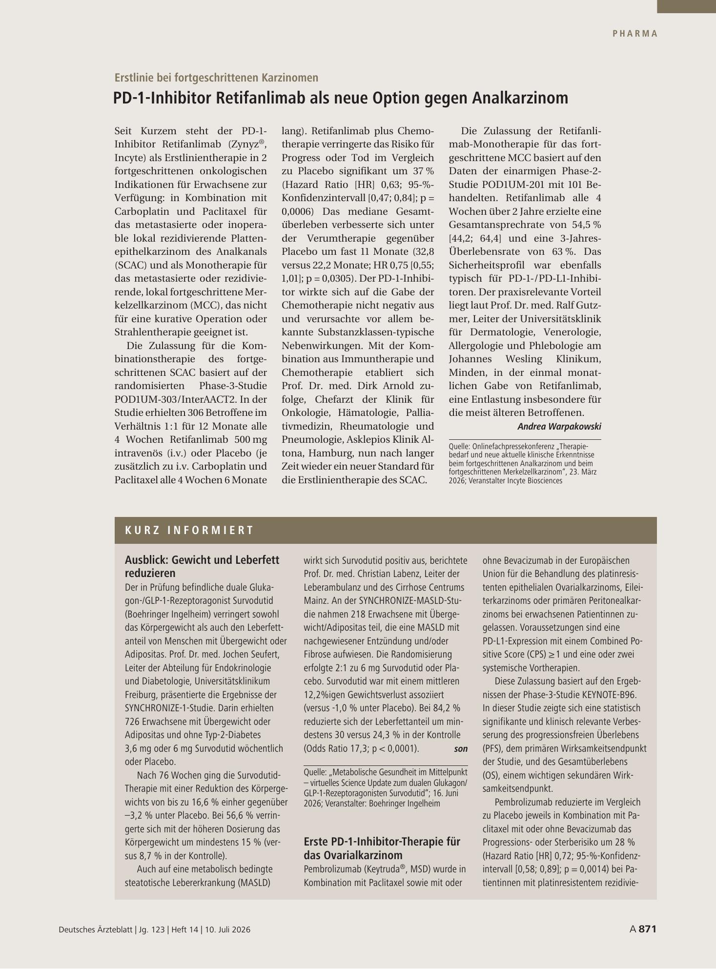 Vorschauseite 1: Kurz informiert – Deutsches Ärzteblatt