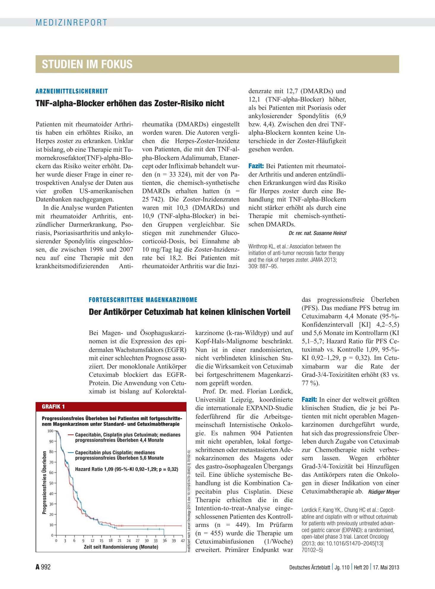 Vorschauseite 1: Fortgeschrittene Magenkarzinome: Der Antikörper Cetuximab hat keinen klinischen Vorteil – Deutsches Ärzteblatt
