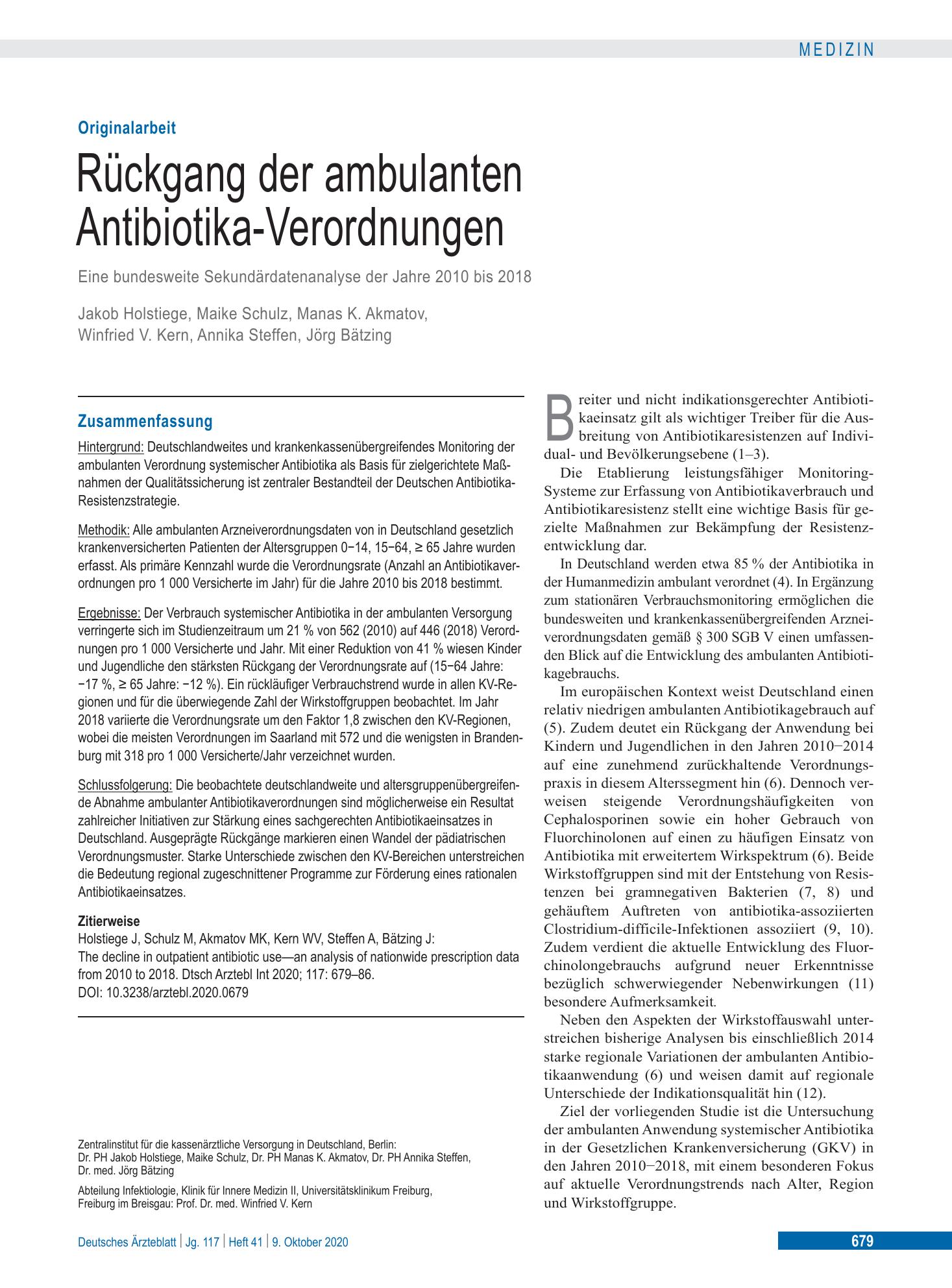 Vorschauseite 1: Rückgang der ambulanten Antibiotika-Verordnungen – Deutsches Ärzteblatt