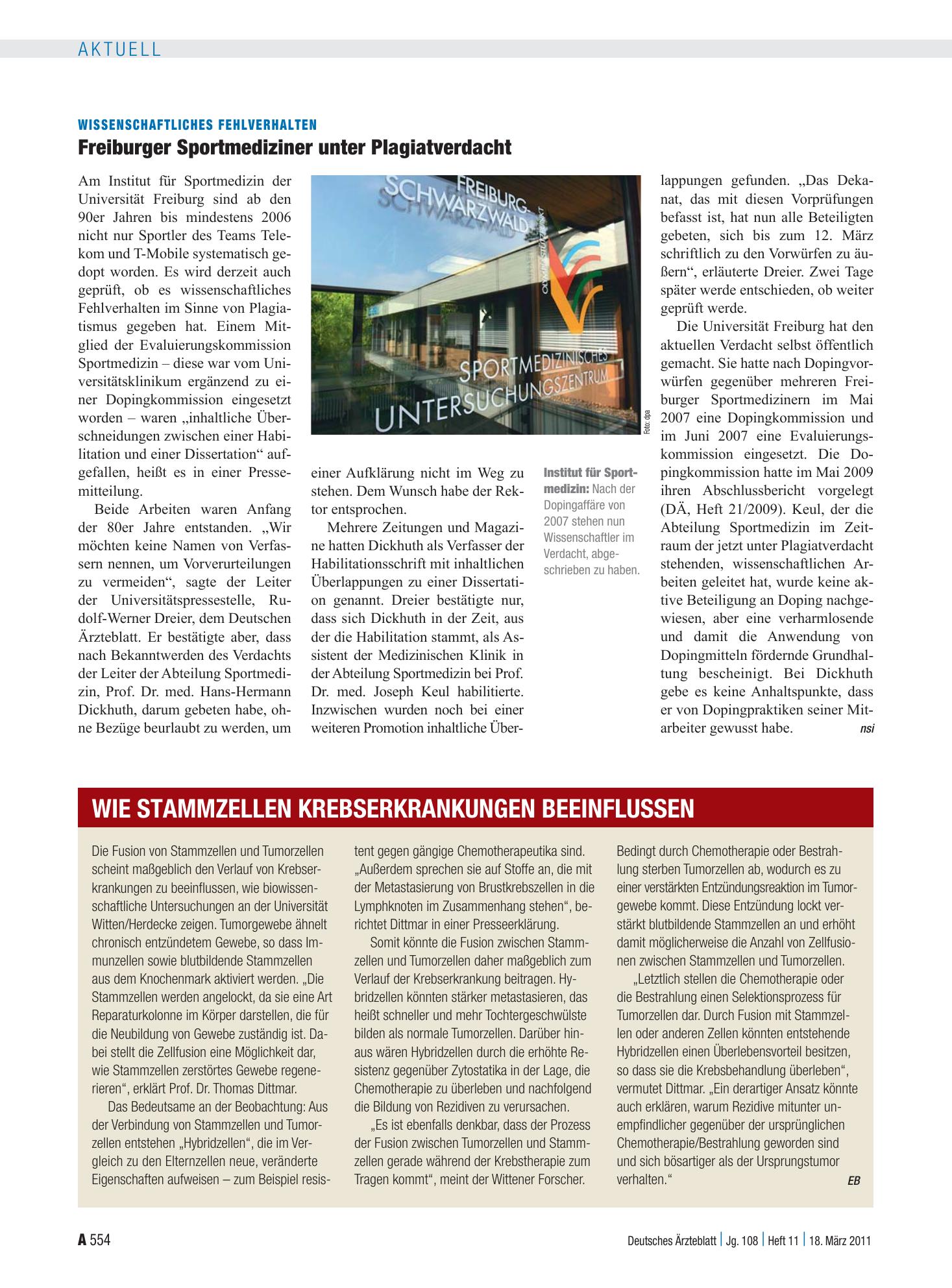 Vorschauseite 1: Wie Stammzellen Krebserkrankungen beeinflussen – Deutsches Ärzteblatt