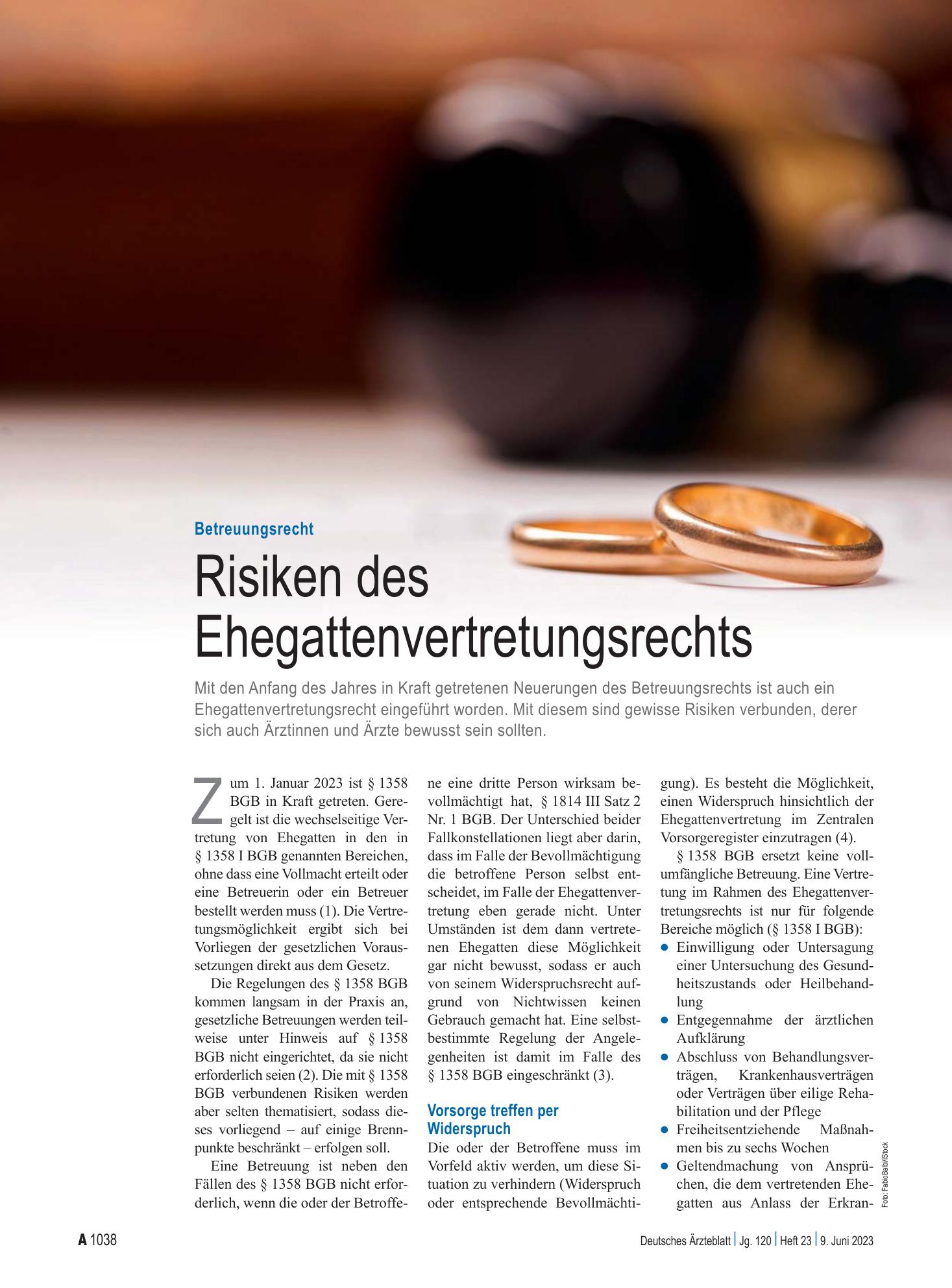Vorschauseite 1: Betreuungsrecht: Risiken des Ehegattenvertretungsrechts – Deutsches Ärzteblatt