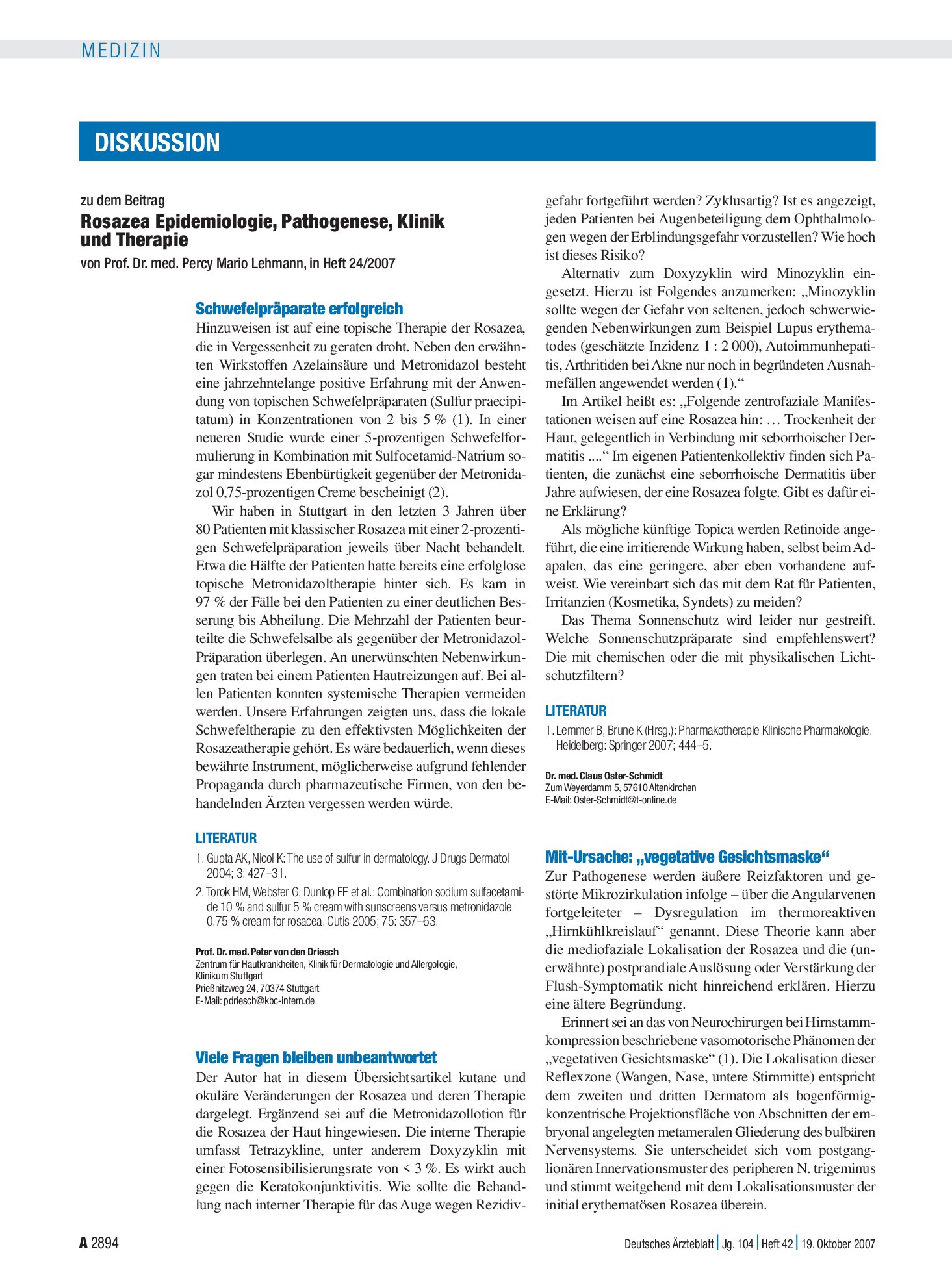 Vorschauseite 1: Rosazea Epidemiologie, Pathogenese, Klinik und Therapie: Mit-Ursache: „vegetative Gesichtsmaske“ – Deutsches Ärzteblatt