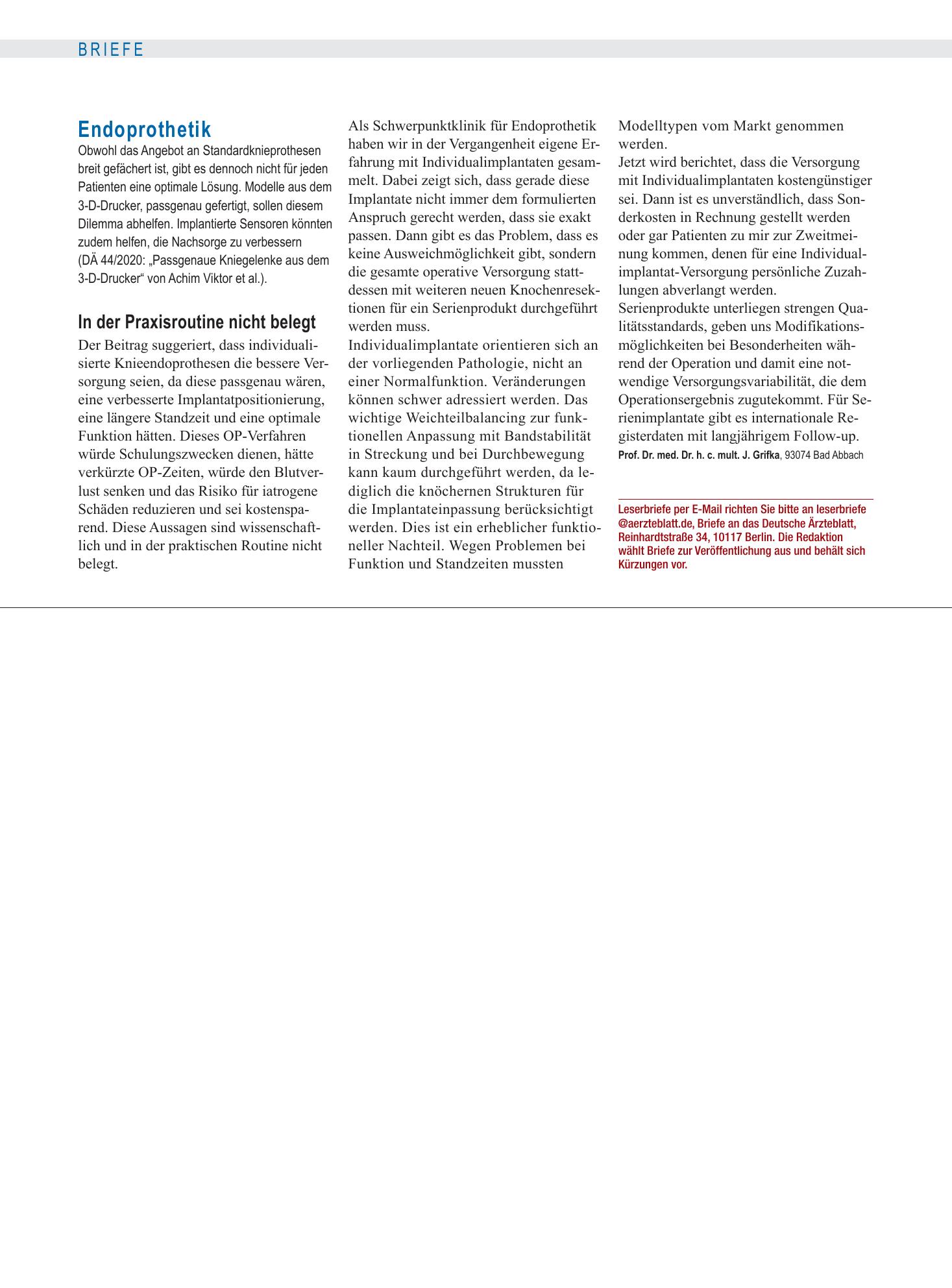 Vorschauseite 1: Endoprothetik: In der Praxisroutine nicht belegt – Deutsches Ärzteblatt