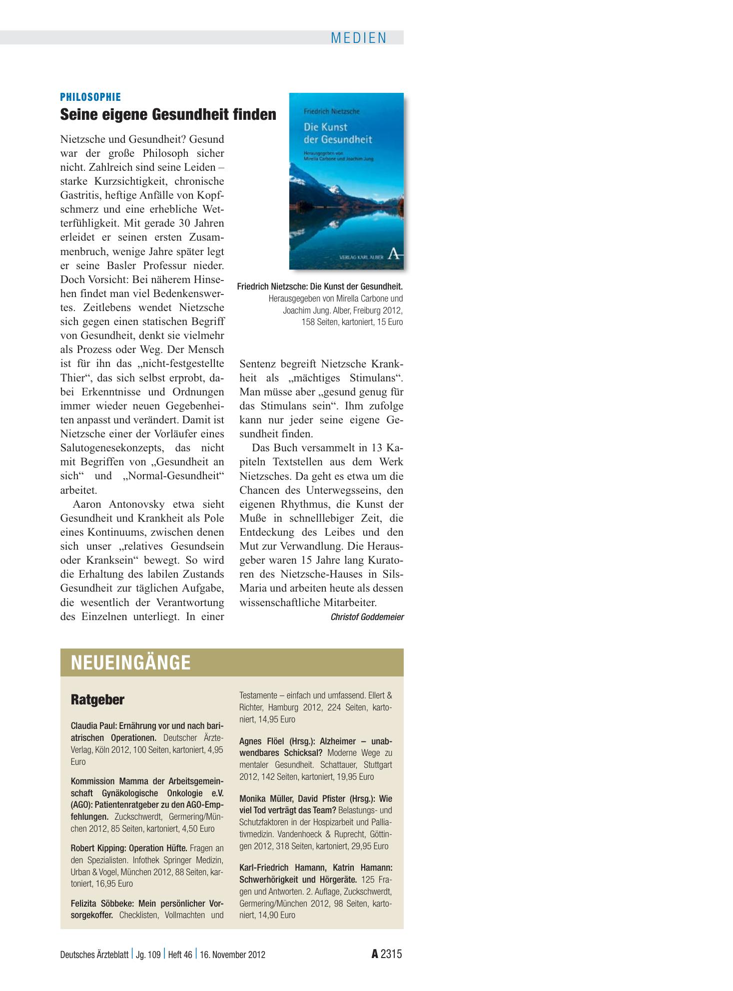 Vorschauseite 1: Neueingänge – Deutsches Ärzteblatt