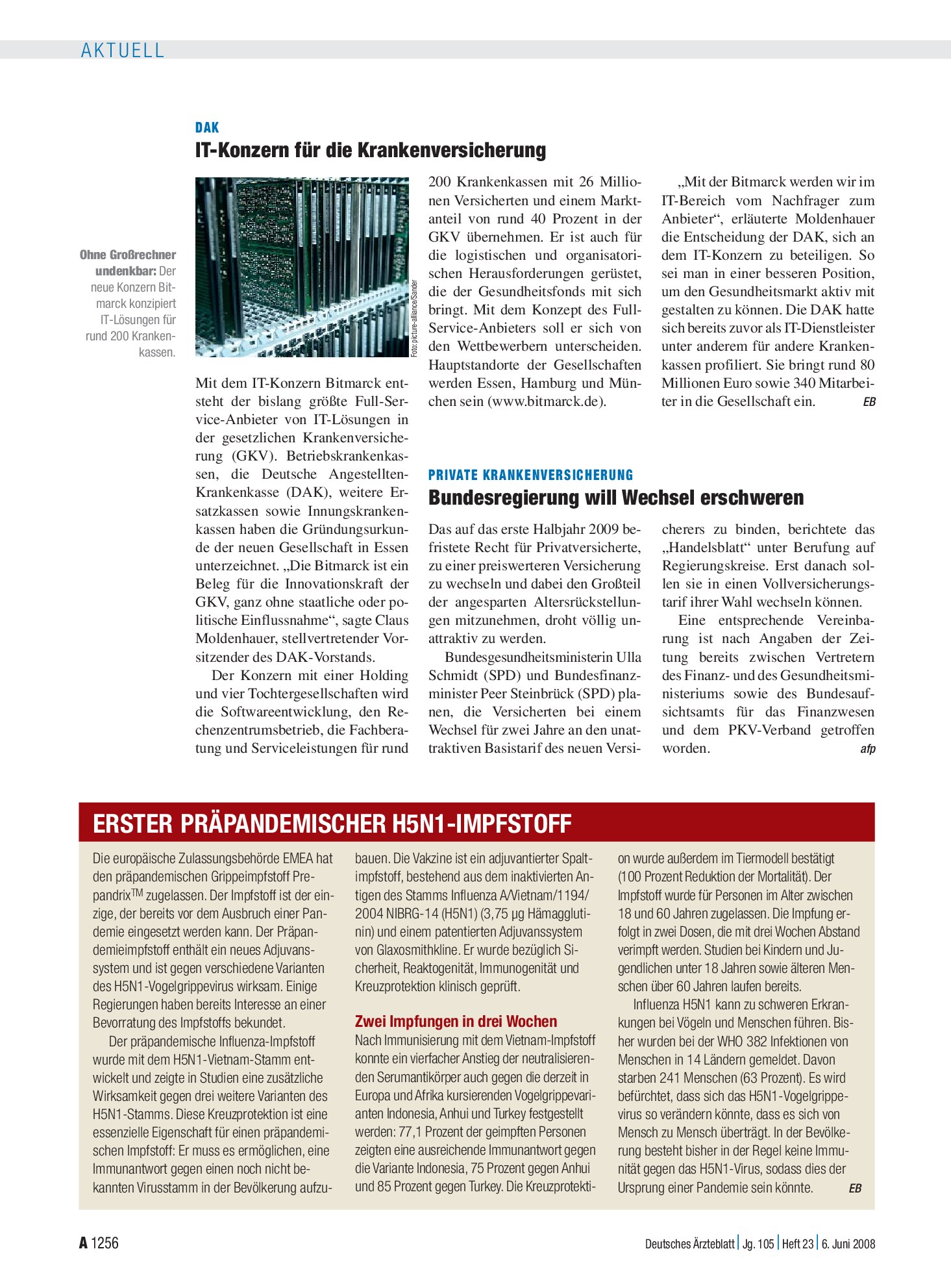 Vorschauseite 1: Erster Präpandemischer H5n1-Impfstoff – Deutsches Ärzteblatt