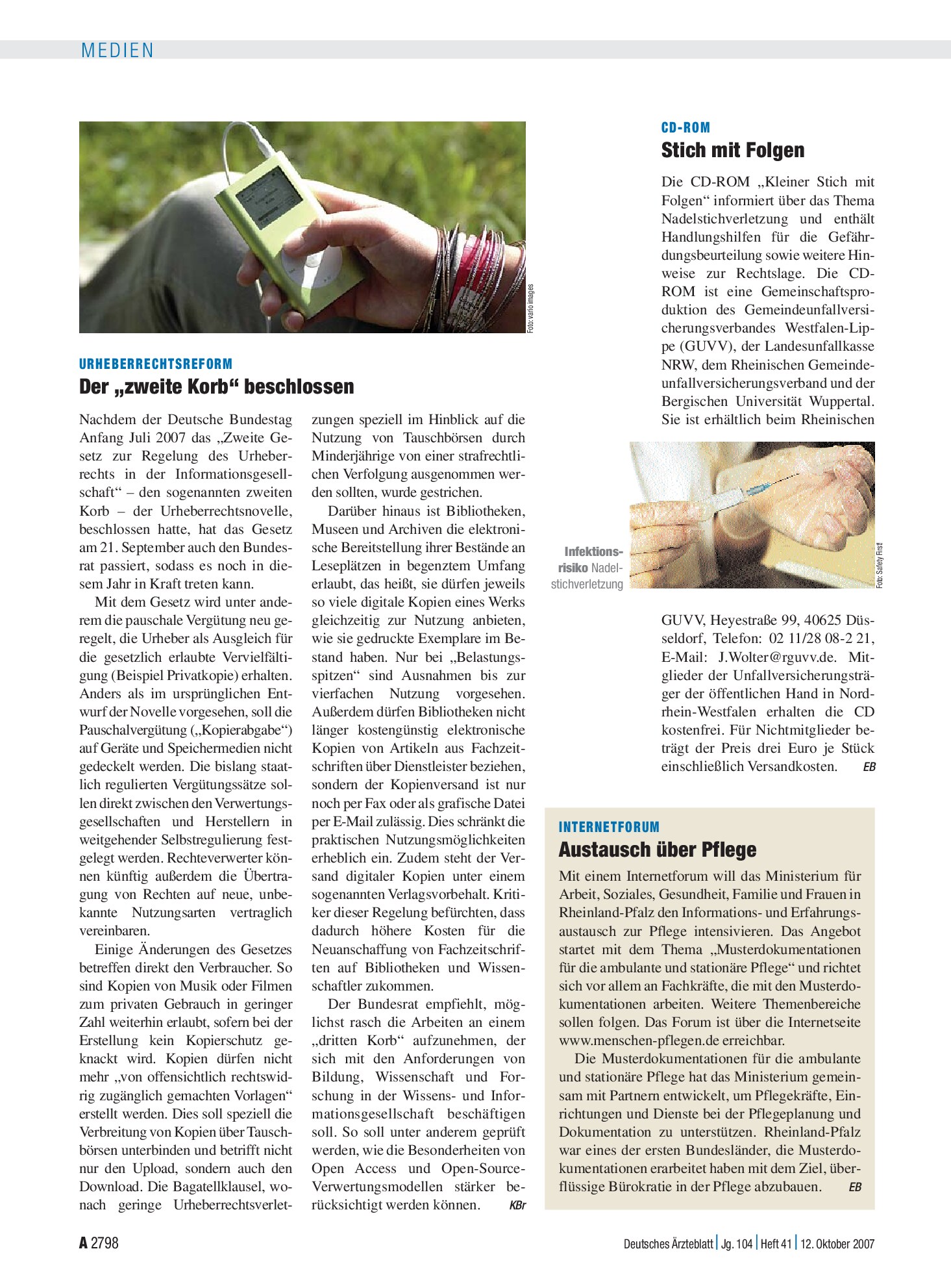 Vorschauseite 1: Urheberrechtsreform: Der „zweite Korb“ beschlossen – Deutsches Ärzteblatt