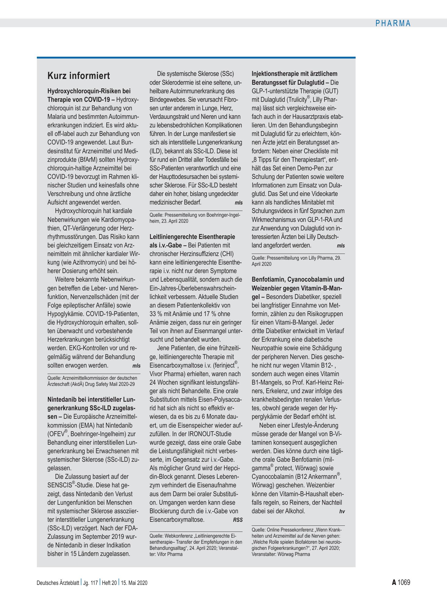 Vorschauseite 1: Kurz informiert – Deutsches Ärzteblatt
