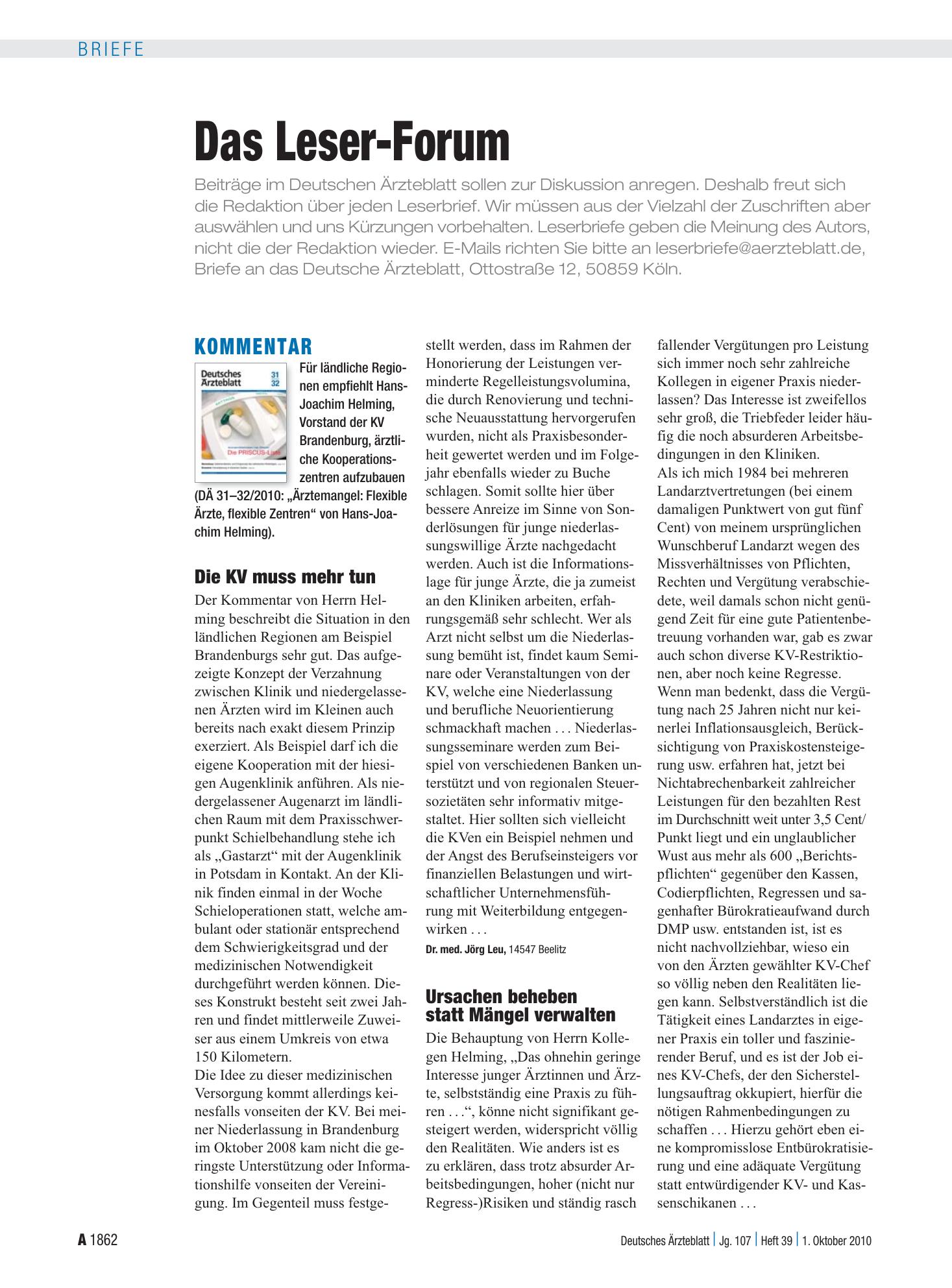 Vorschauseite 1: Kommentar: Die KV muss mehr tun – Deutsches Ärzteblatt