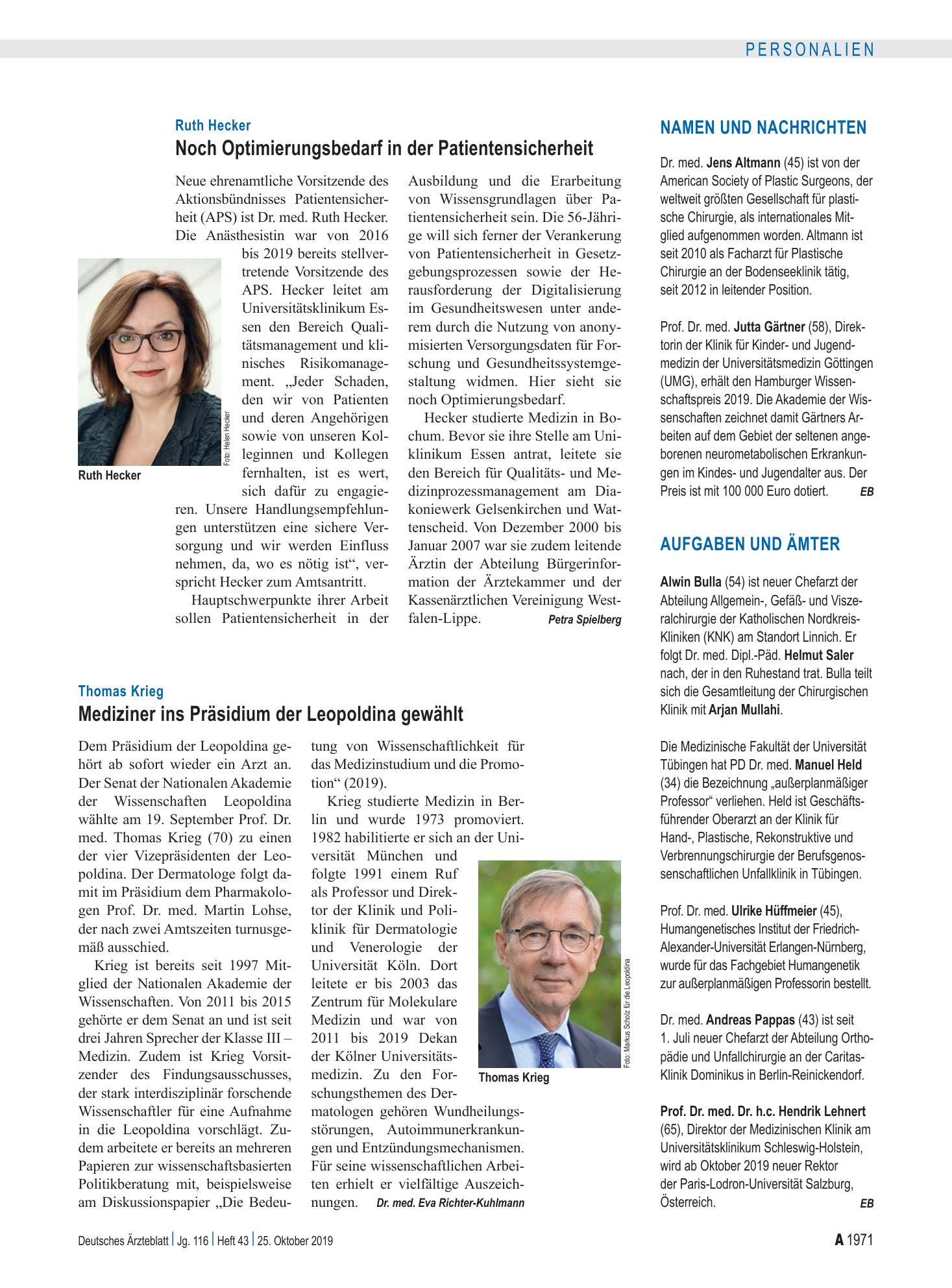 Vorschauseite 1: Aufgaben und Ämter – Deutsches Ärzteblatt
