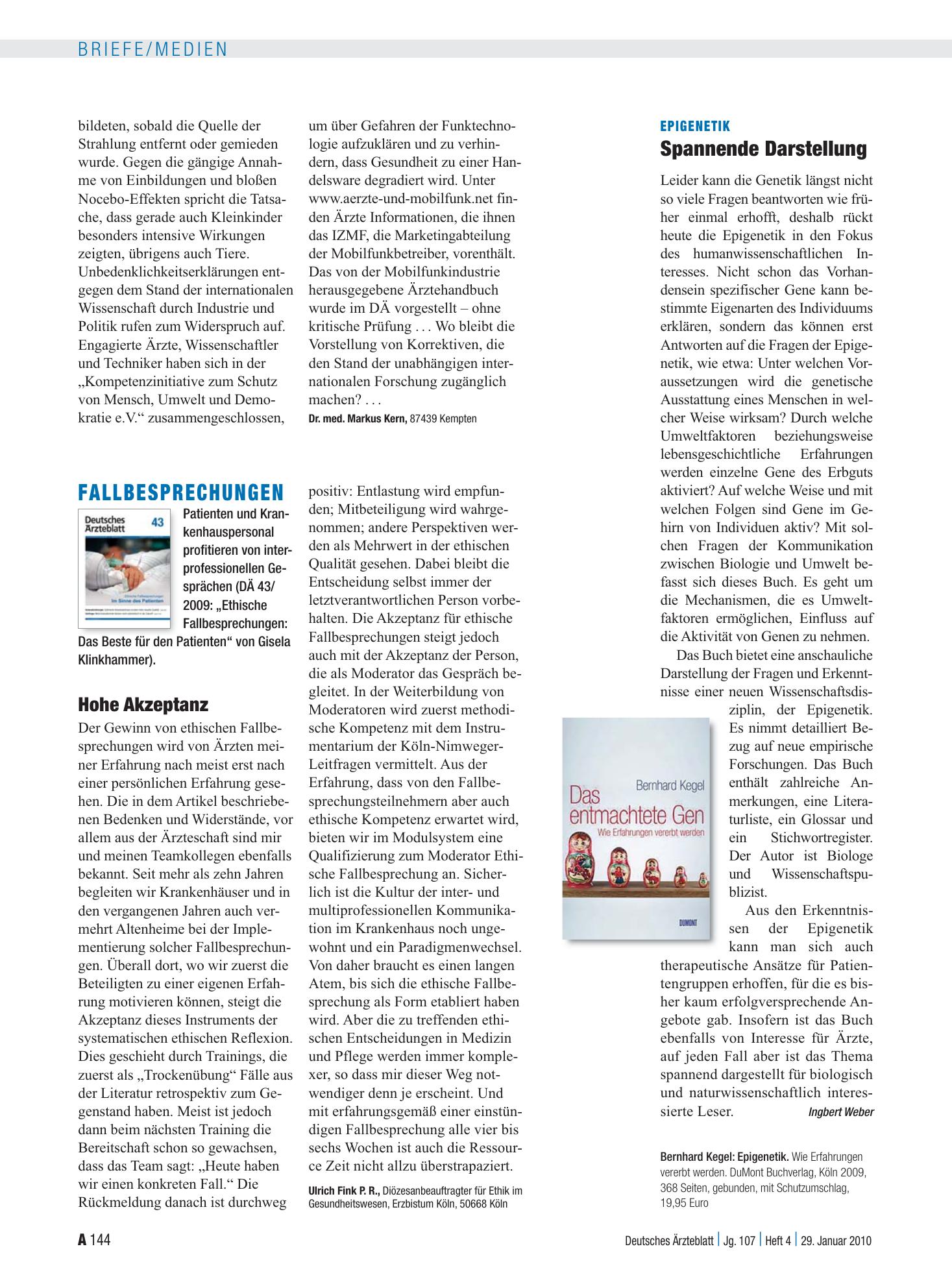 Vorschauseite 1: Epigenetik: Spannende Darstellung – Deutsches Ärzteblatt