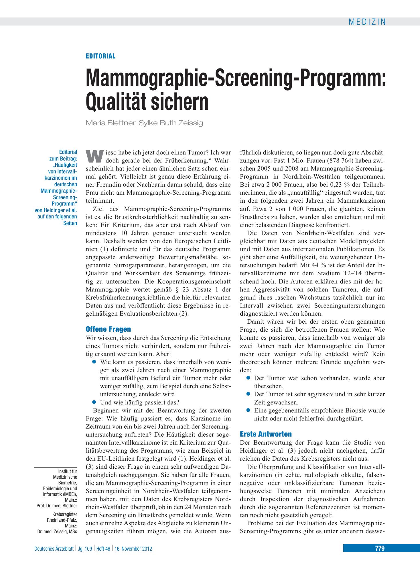 Vorschauseite 1: Mammographie-Screening-Programm – Deutsches Ärzteblatt