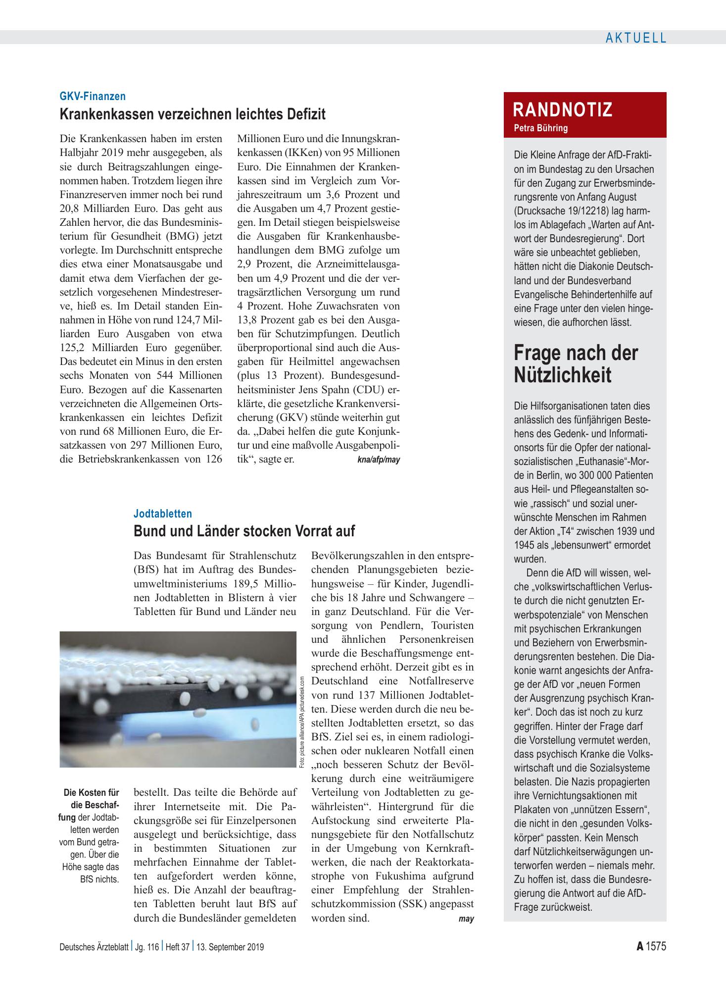 Vorschauseite 1: Randnotiz: Frage nach der Nützlichkeit – Deutsches Ärzteblatt