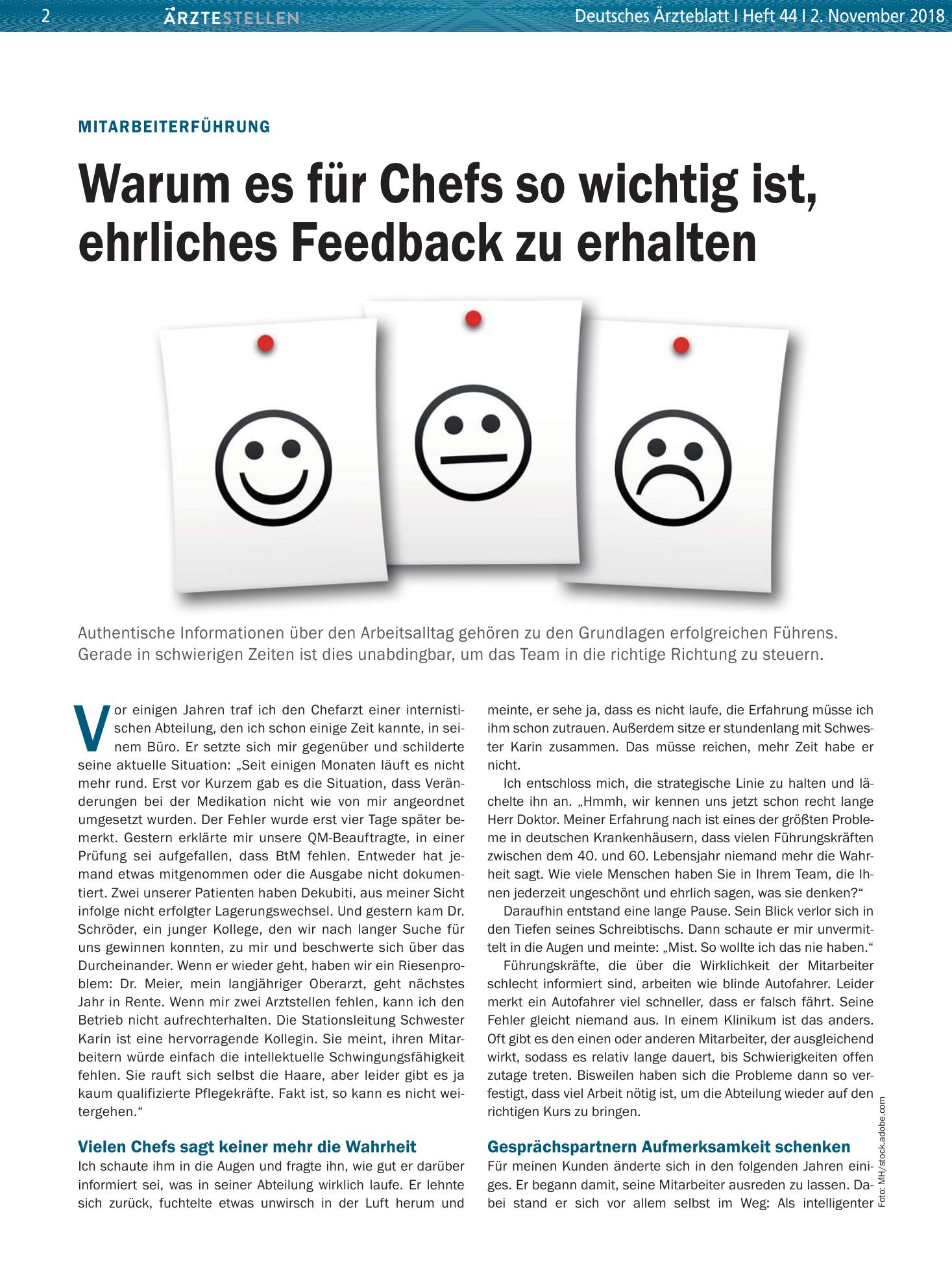 Vorschauseite 1: Mitarbeiterführung: Warum es für Chefs so wichtig ist, ehrliches Feedback zu erhalten – Deutsches Ärzteblatt