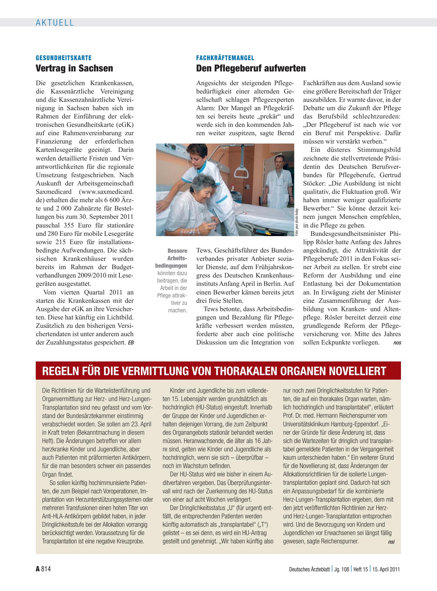 Vorschauseite 1: Gesundheitskarte: Vertrag in Sachsen – Deutsches Ärzteblatt