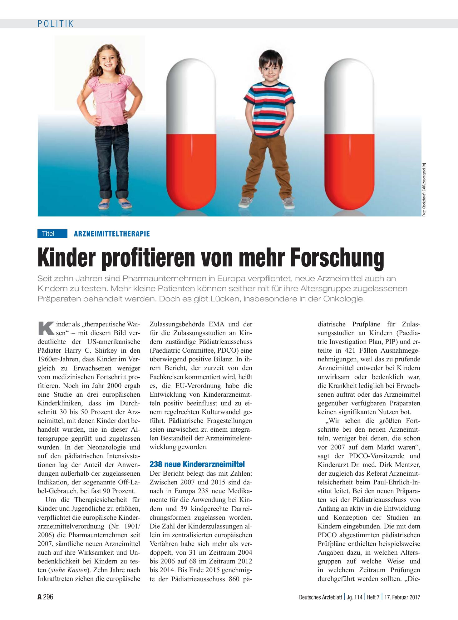 Vorschauseite 1: Arzneimitteltherapie: Kinder profitieren von mehr Forschung – Deutsches Ärzteblatt