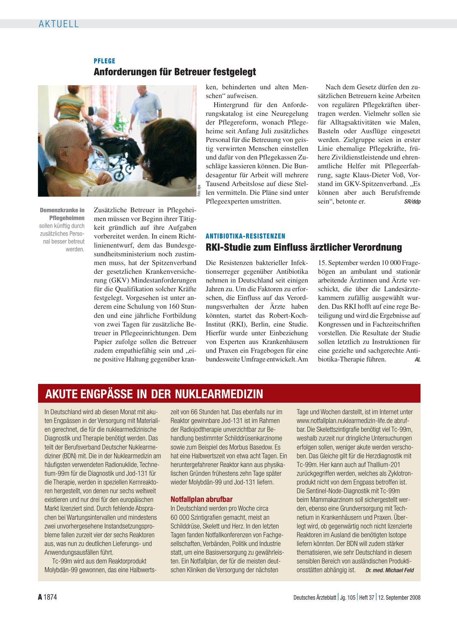 Vorschauseite 1: Akute Engpässe in der Nuklearmedizin – Deutsches Ärzteblatt