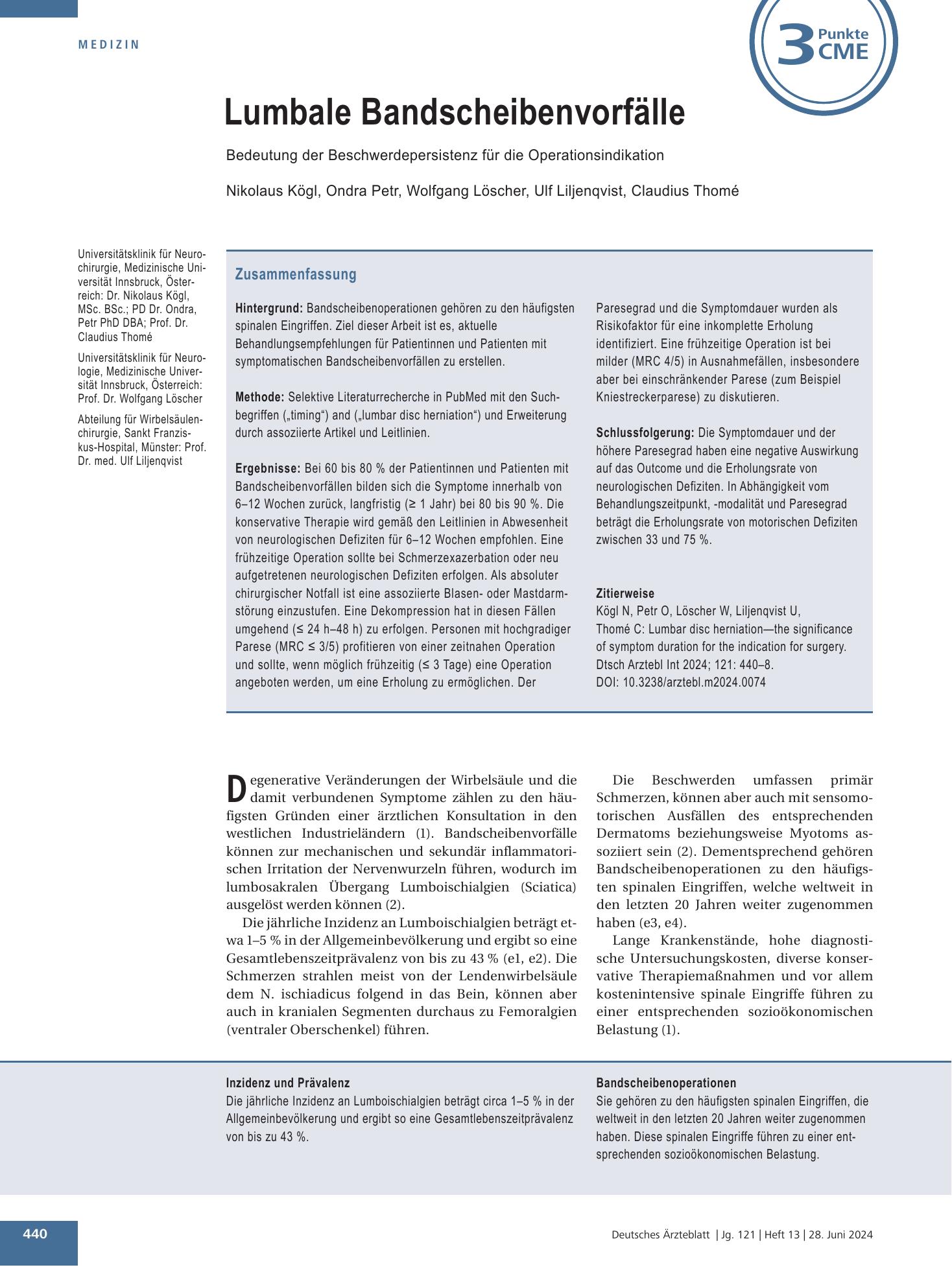 Vorschauseite 1: Lumbale Bandscheibenvorfälle – Deutsches Ärzteblatt